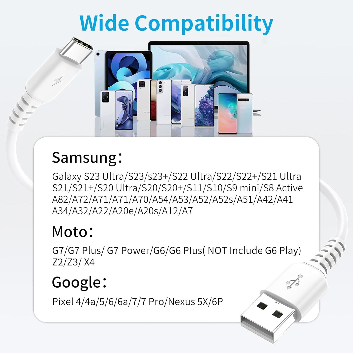 Thumbnail 6 de Acecene 30cm USB C Charger Cable Short – 5 Pack (USB A to USB C) in White