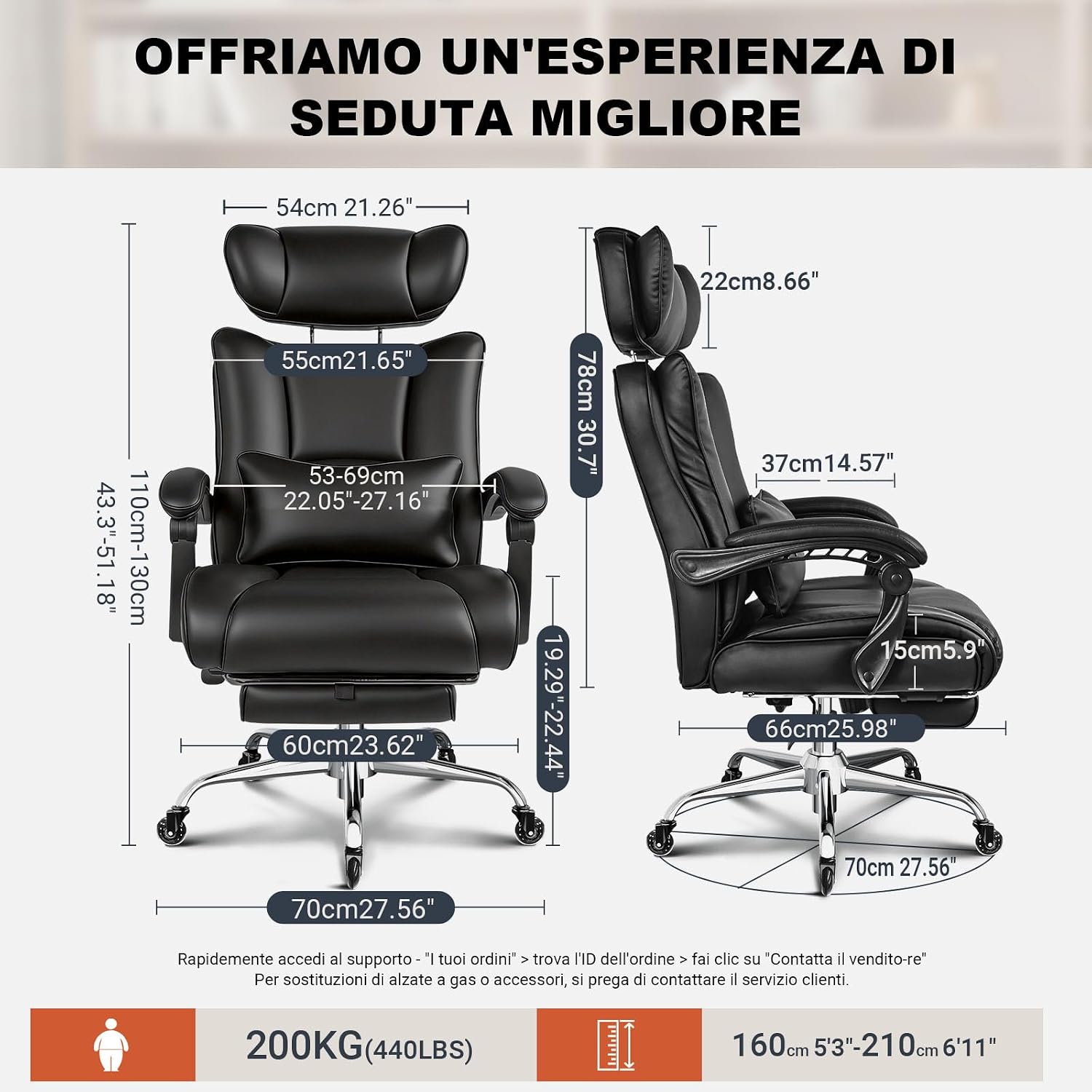 Thumbnail 2 de BASETBL Poltrona Ufficio Ergonomica: Sedia XXL con Poggiapiedi, Schienale 90°–120° e Altezza Regolabile
