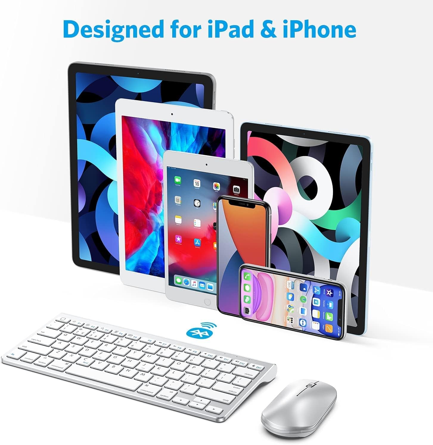 Thumbnail 2 de OMOTON Bluetooth Keyboard and Mouse Set for iPad and iPhone – Silver