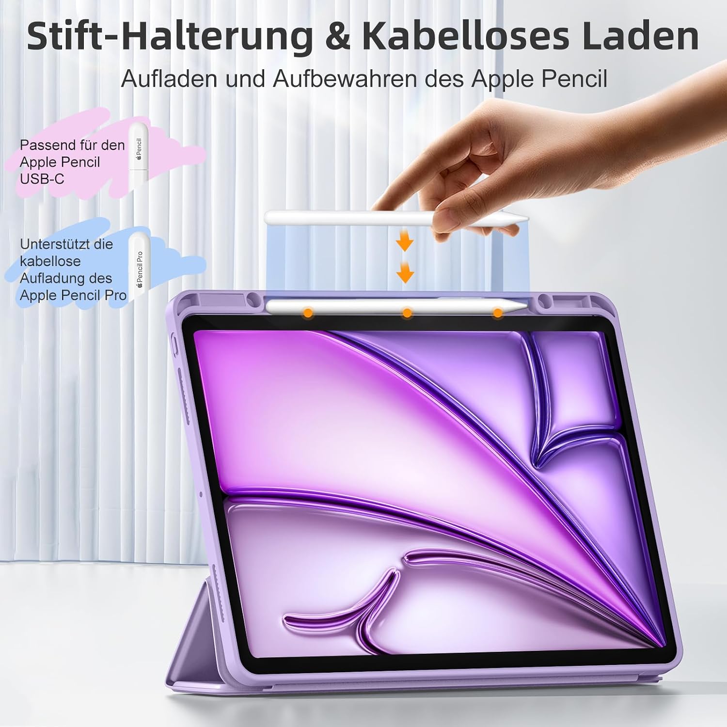 Thumbnail 3 de Vobafe Hülle für iPad Air 13 Zoll mit Stifthalter – Auto Wake/Sleep, TPU-Rückseite & Dreifach-Ständer Schutzcover (Lavendel)