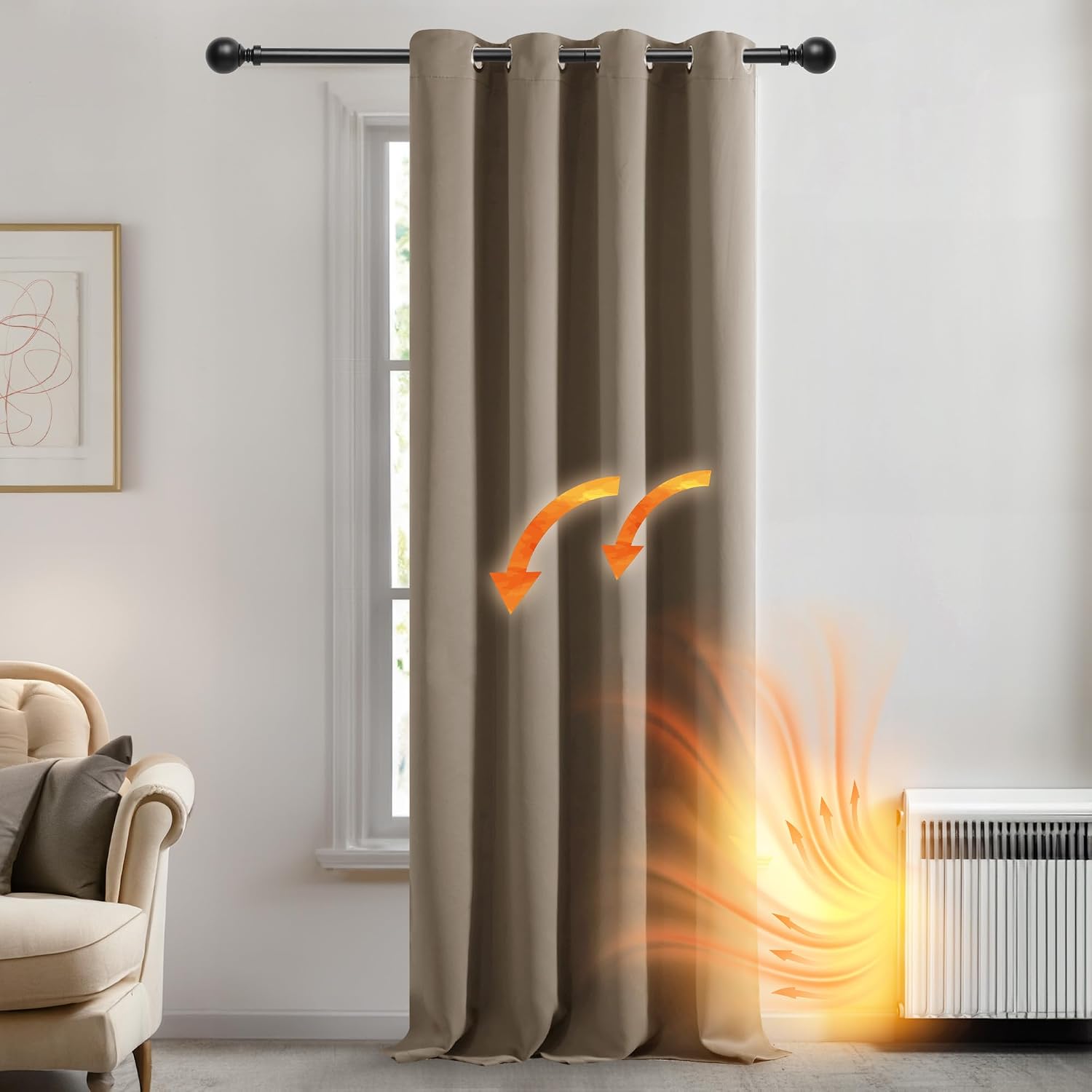Thumbnail 6 de Deconovo Eyelet 108 Inch Drop Curtain – Beige, 1 Panel 132 x 274 cm