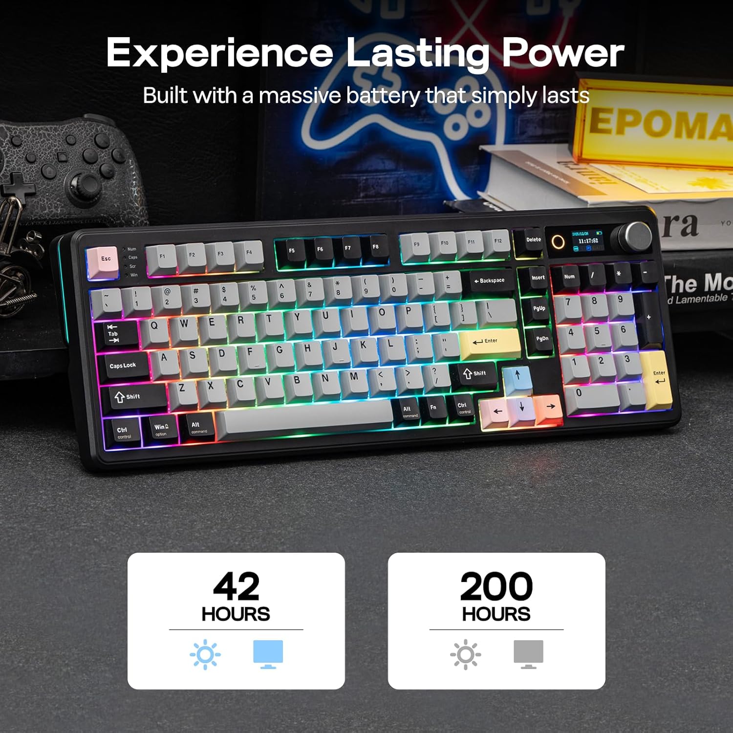 Thumbnail 3 de EPOMAKER TH99 PRO 96% Mechanical Keyboard with Screen & Knob (Hot-Swap, Wireless Tri-Mode) — Black & Creamy Jade