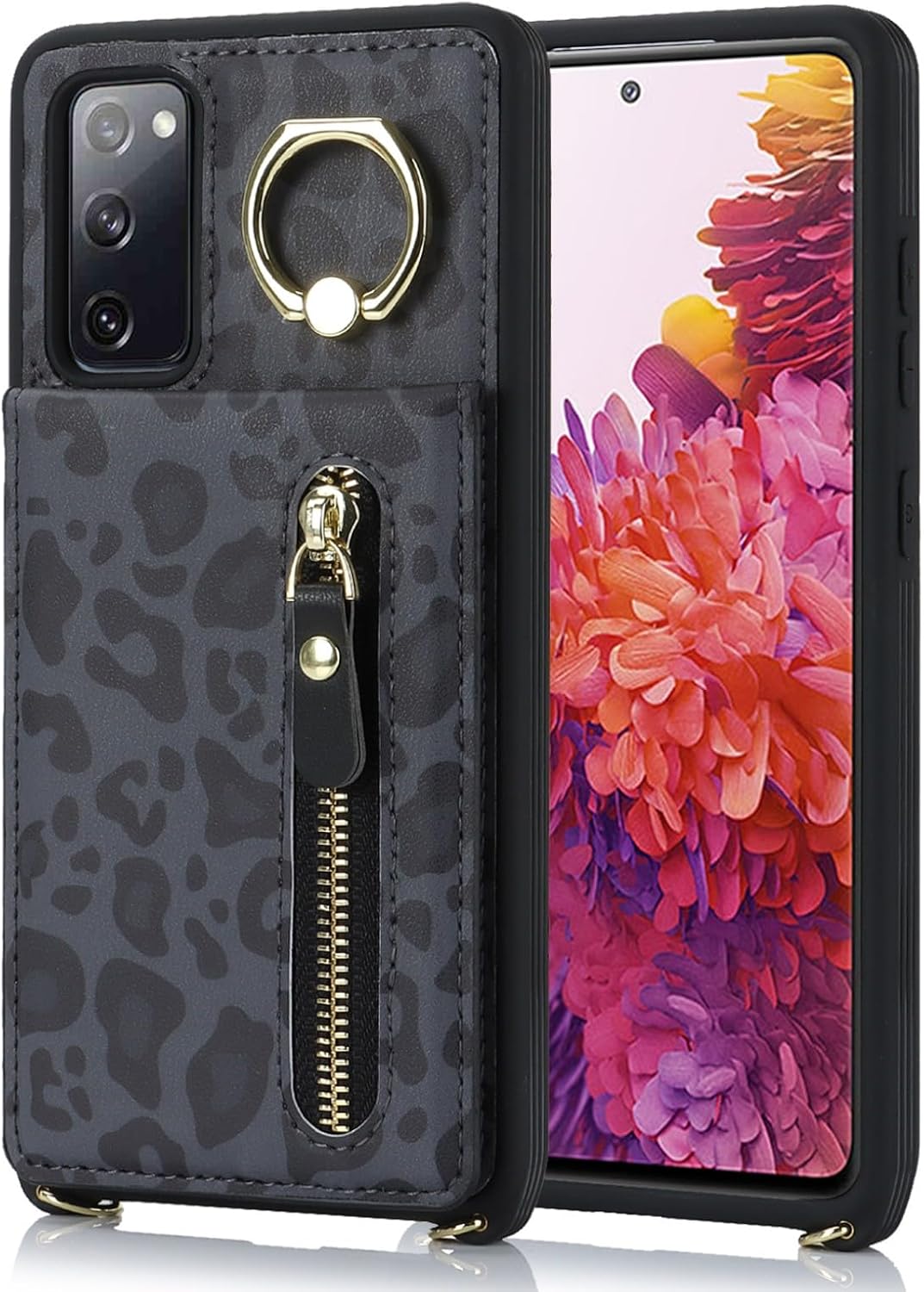 Detalle de Zouzt Wallet Case with Cord and Card Holder for Samsung Galaxy S20 FE (Black Leopard)