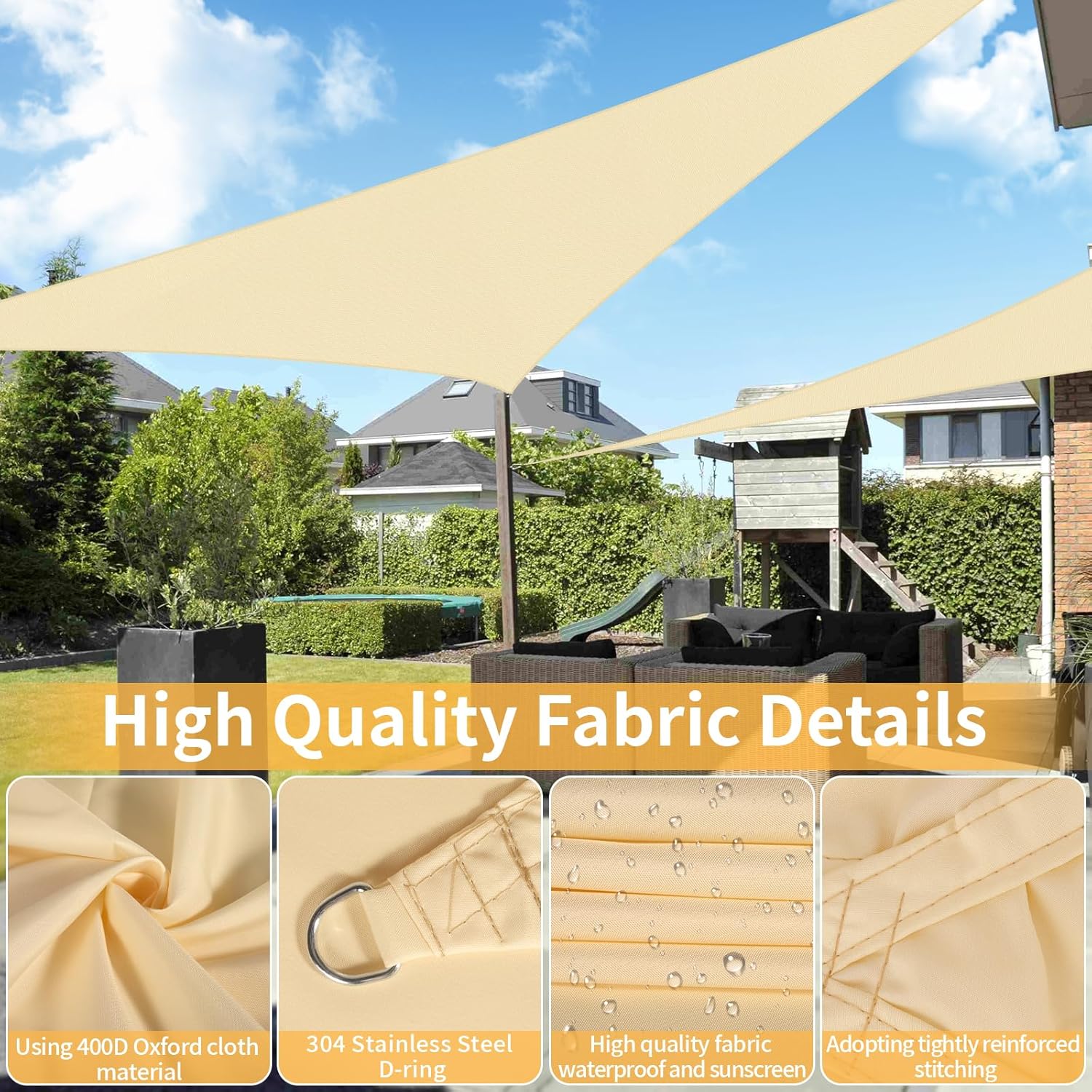 Thumbnail 3 de GLOSKIN Vela Ombreggiante 3×3×3 m Beige, telo esterno antivento e protezione UV