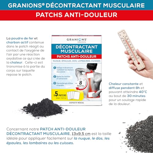 Thumbnail 3 de Granions Décontractant musculaire, 5 patchs antidouleur chauffants 8 h