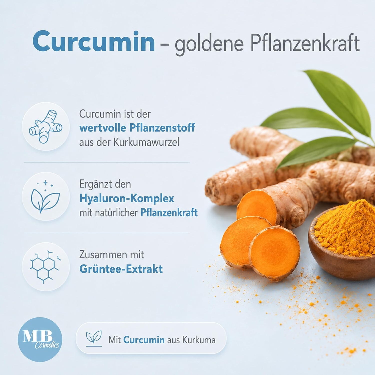 Detalle de 180 Hyaluronsäure Kapseln hochdosiert mit Zink, Curcumin & Grüntee-Extrakt – vegan, ohne Zusätze, Made in Germany