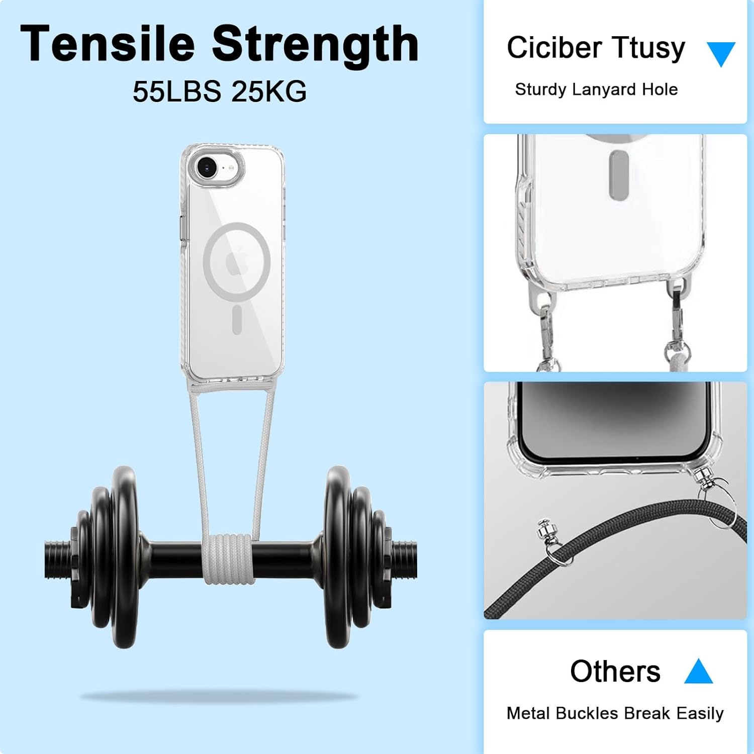 Thumbnail 5 de Galful Handykette Handyhülle für iPhone 17e: magnetische MagSafe-Schutzhülle mit abnehmbarer Eckschutz-Kette (transparent, grau)