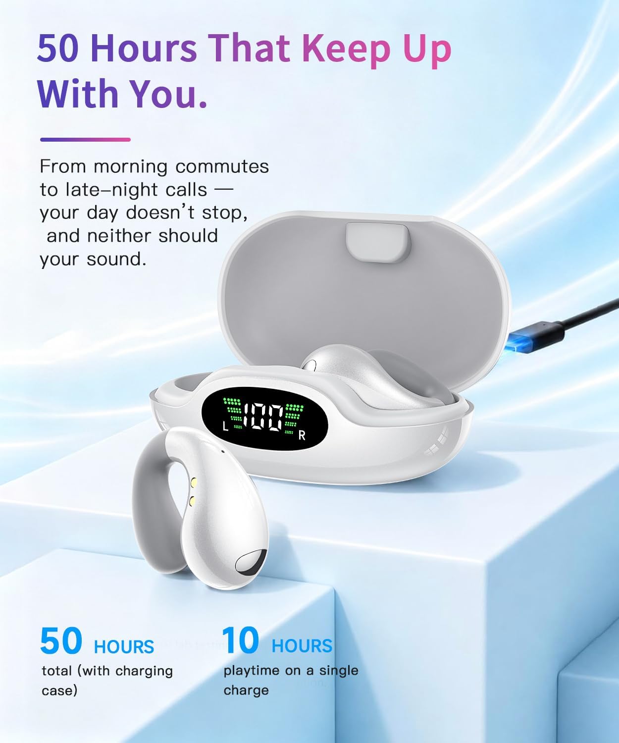 Thumbnail 6 de Upgraded Ultra Open Ear Earbuds: Lightweight Clip-On Wireless Bone Conduction Headphones