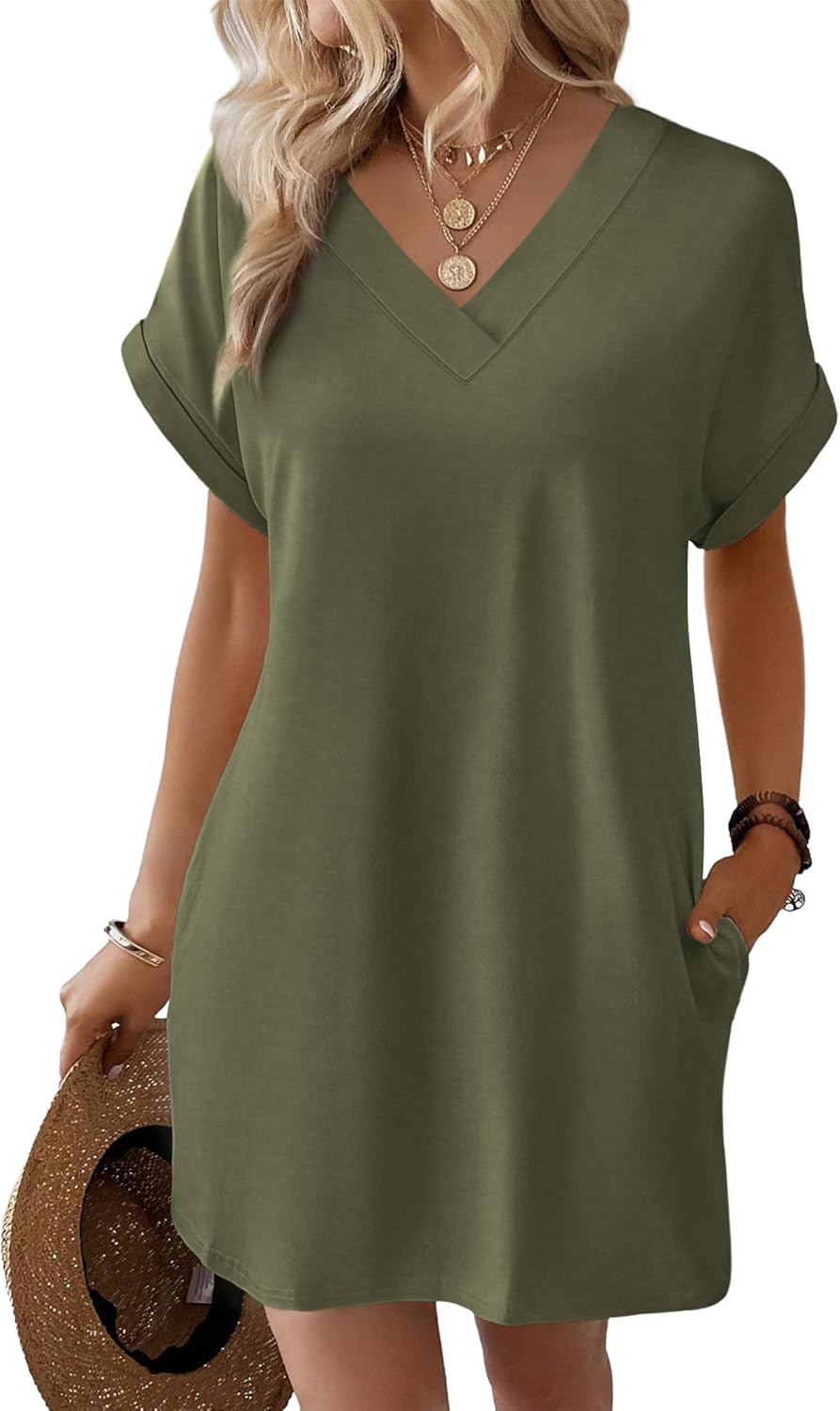 Thumbnail 3 de WIHOLL T-Shirt Dress for Women — Casual Summer Mini Dress with Side Pockets