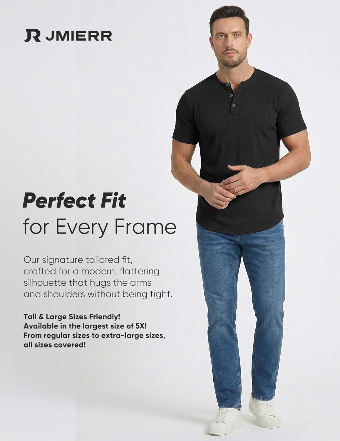 Thumbnail 5 de JMIERR Men's Muscle Slim Henley Shirts – Crewneck Longline Tee for Gym & Everyday Wear