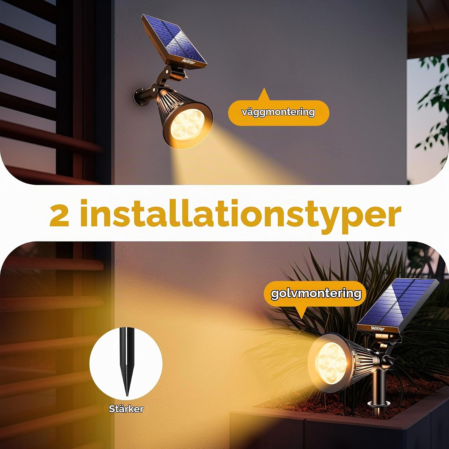Thumbnail 2 de Wilktop Solar Spotlight, 3:e versionen – solcellsdrivna LED-spotlights, 2-pack