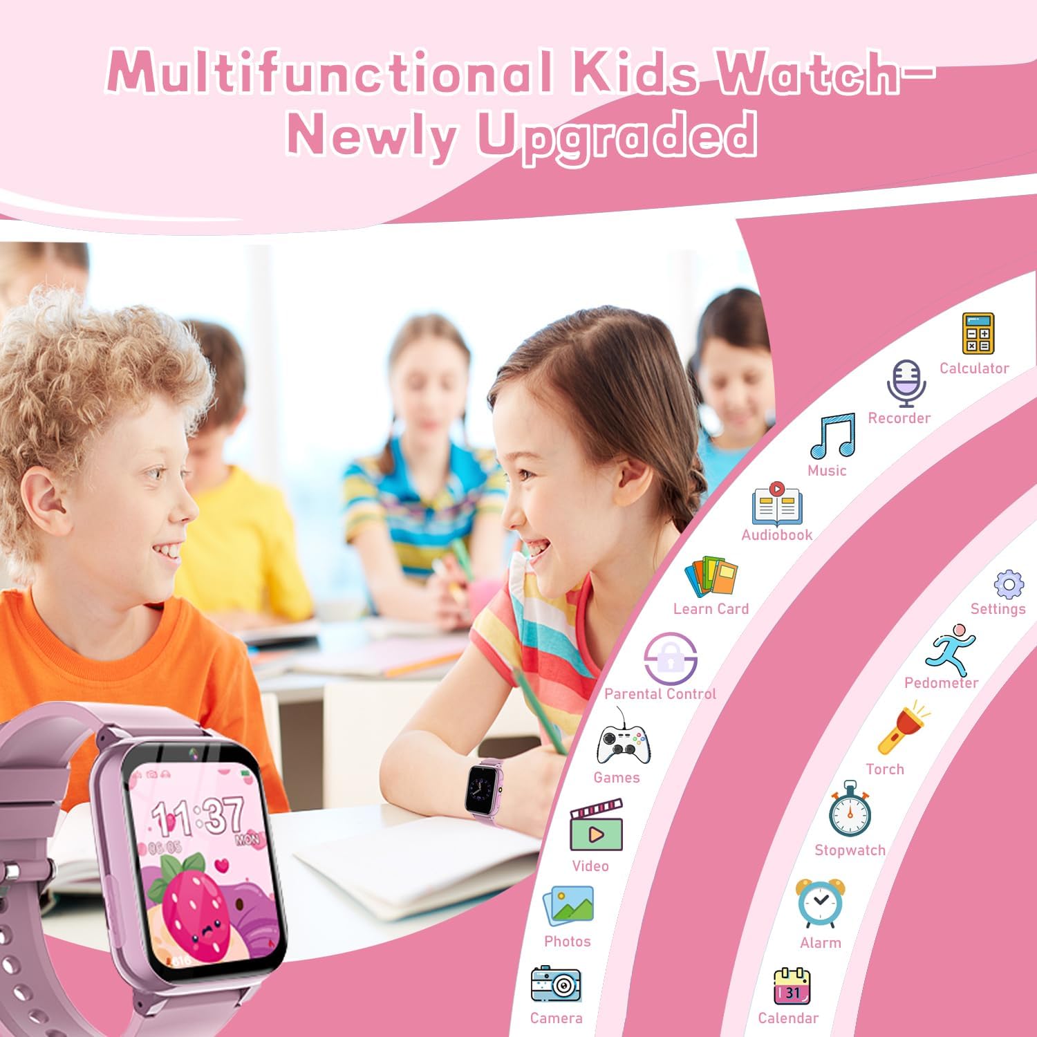 Detalle 2 de YEDASAH Montre Connectée Enfant – 26 Jeux, HD Caméra et Fonctions Éducatives