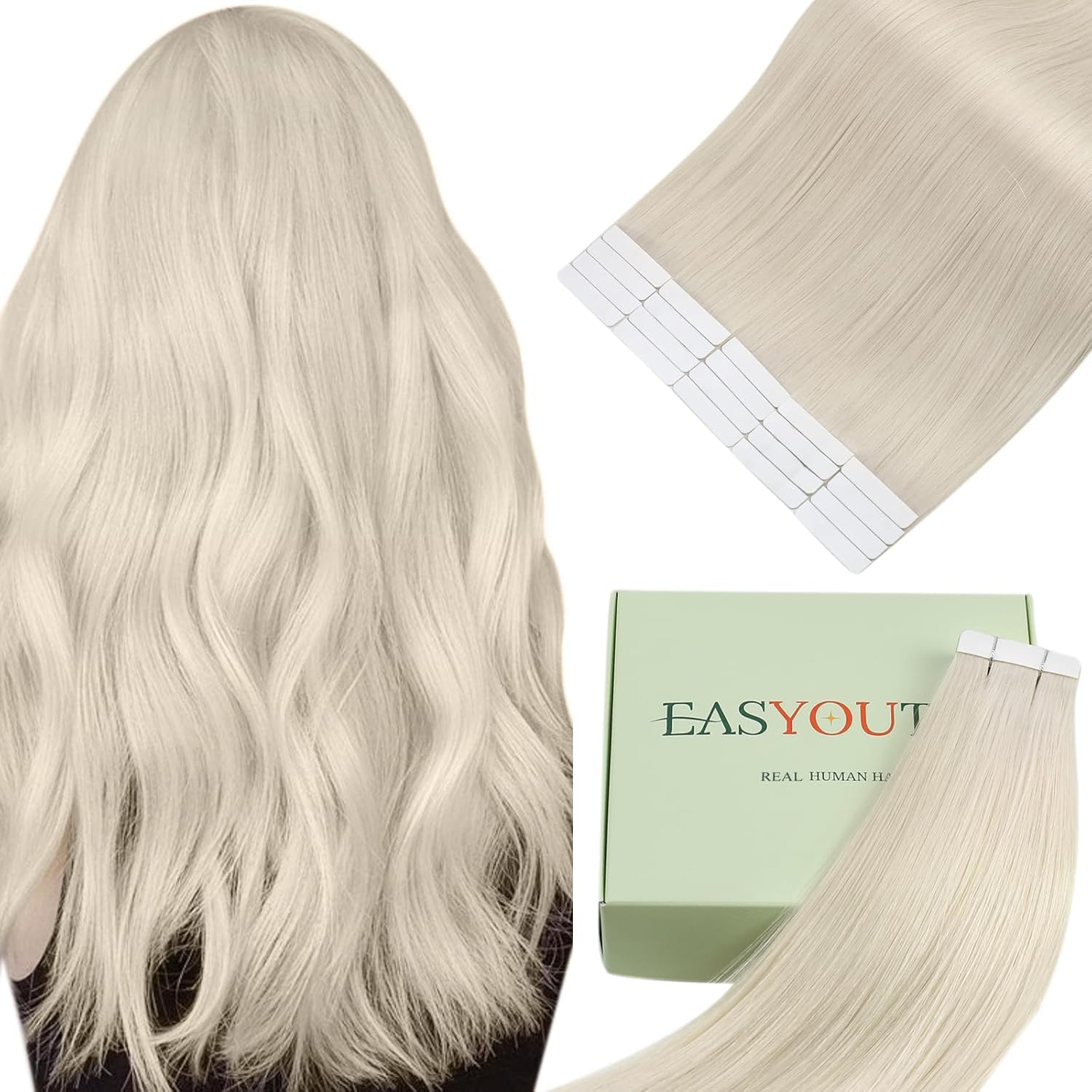 Detalle de Easyouth Tape in Extensions Echthaar Blond – Echthaar Tape Extensions 30 cm, 30 g