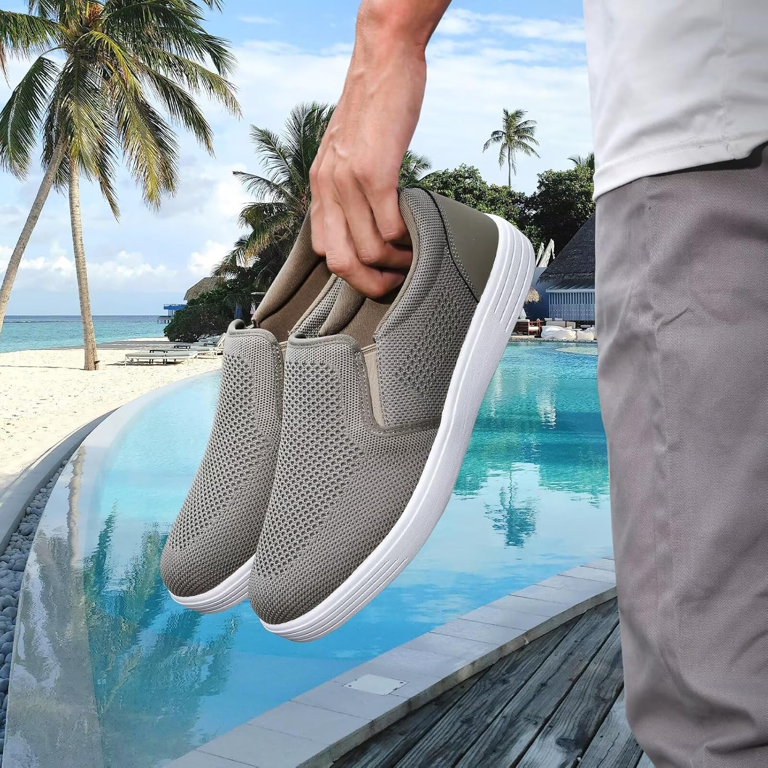 Detalle 2 de konhill Herren Mesh-Schlupfschuhe für Strand & Freizeit – Atmungsaktive Bootssneaker mit leichtem Komfort