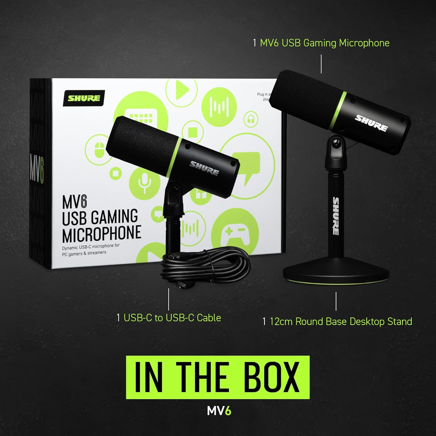 Thumbnail 1 de Shure MV6 Gaming Microphone (Dynamic USB Mic) with Tap-to-Mute, Noise Denoiser, and 3.5mm Headphone Monitoring