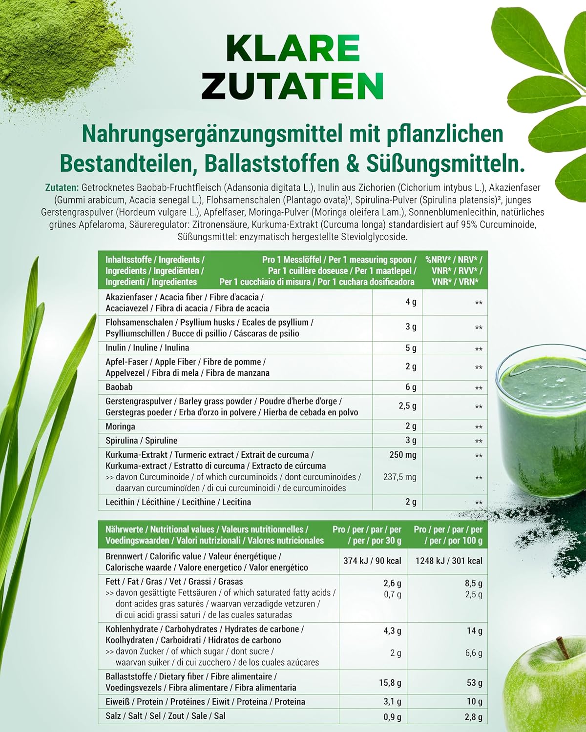 Detalle 2 de vit4ever Daily Greens & Fiber 600 g 🥤