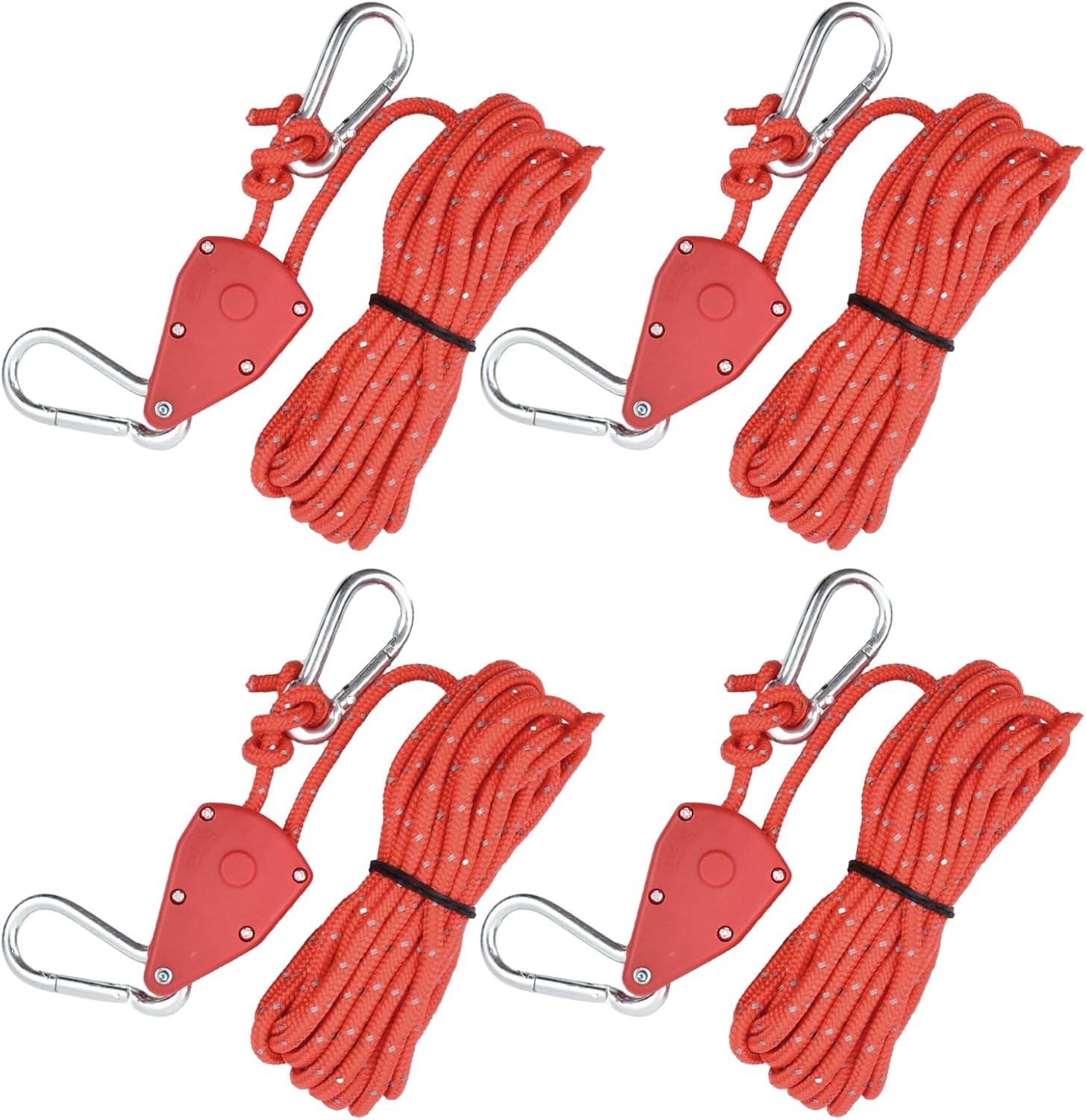 Catime 4 Stück Reflektierende Zelter Sporneifen 4 mm × 5 m – Reflektierende Zeltabspannseile mit Spanner Einsteller, Rot