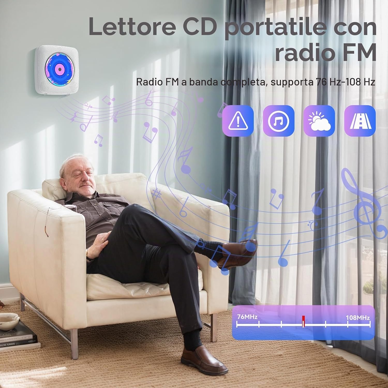 Detalle de Lettore CD Portatile hi-fi Kegaudio: Bluetooth, altoparlanti integrati e supporto a parete