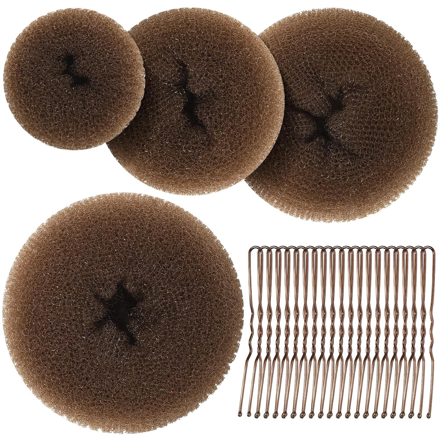 Detalle de Teenitor Hair Bun Maker Set, 4 Sizes, Light Brown Donuts and 20 Pins