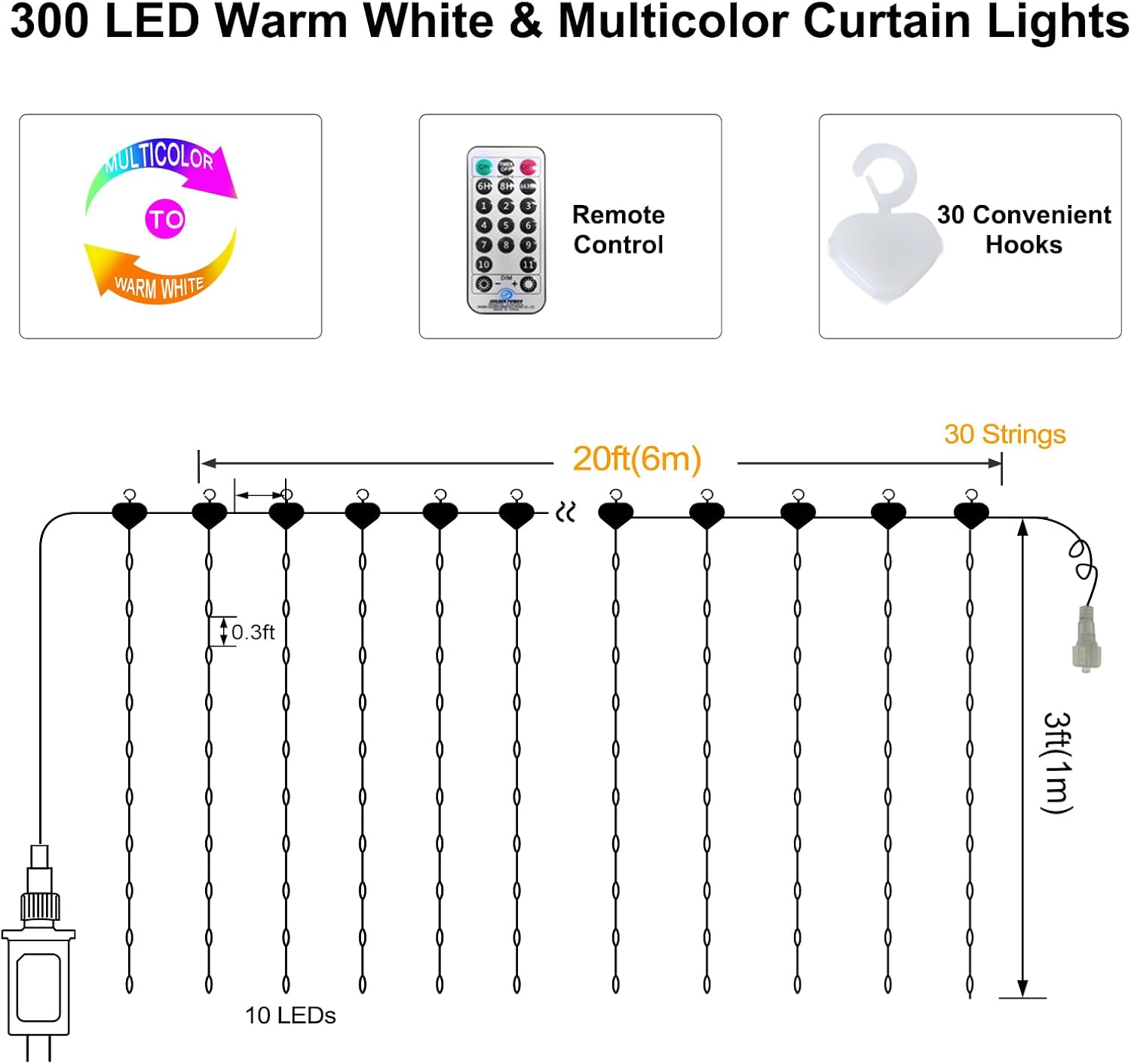 Thumbnail 3 de ZAIYW LED Curtain Lights, 20 ft