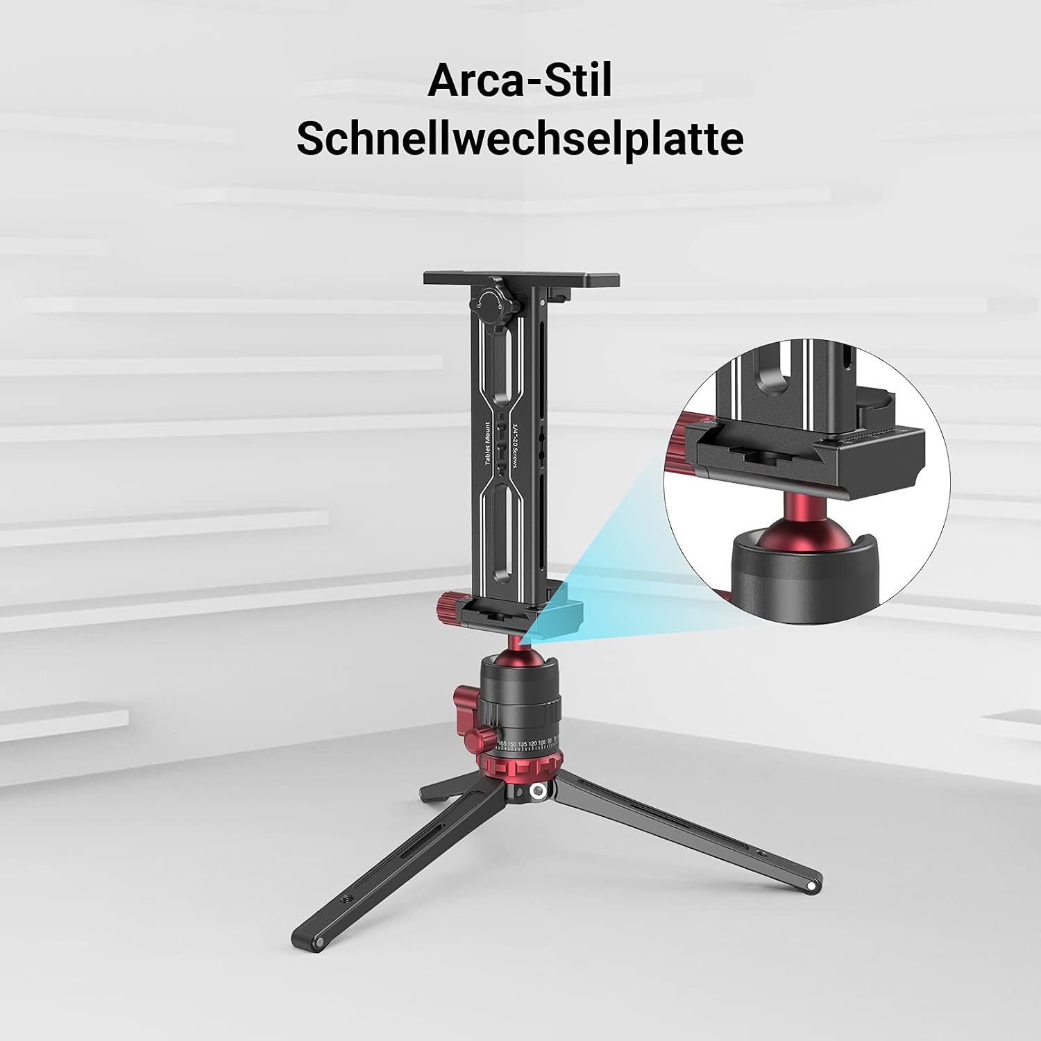 Detalle de SMALLRIG 2930 tablethouder voor statief met Arca-aansluiting en 2 koudeschoenbevestigingen