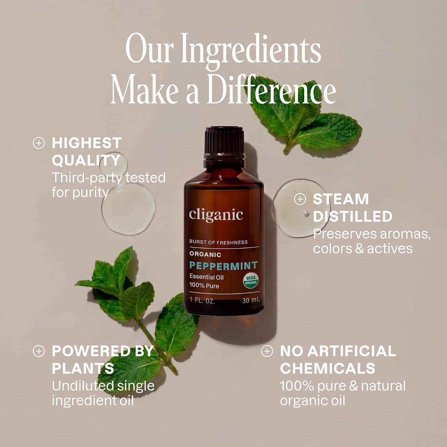 Detalle 2 de Cliganic CL-BE-050-2 Organic Peppermint Essential Oil, 2 fl oz, 100% Pure