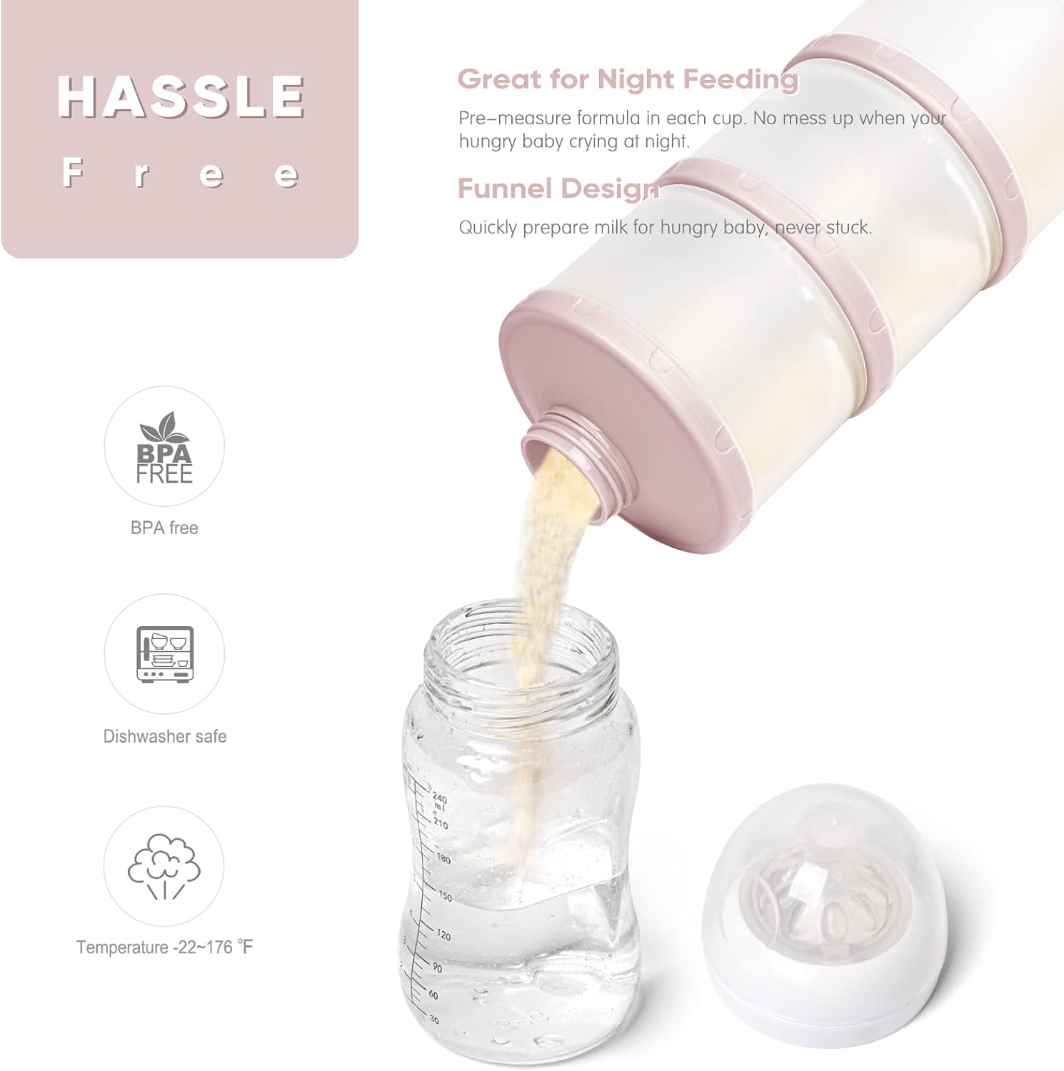 Thumbnail 4 de Termichy Baby Milk Powder Dispenser Pots (2-Pack) – Stackable Formula Container Pots, Bright Pink