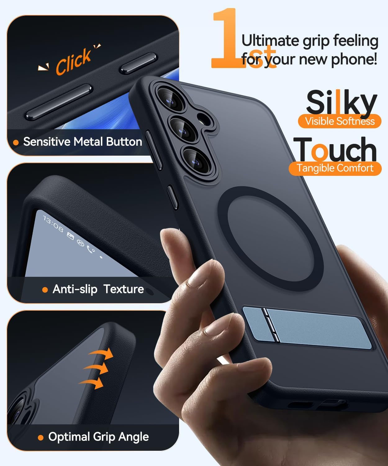 Thumbnail 5 de Coque magnétique CANSHN pour Samsung Galaxy S25 Plus (6,7 pouces) : béquille métal, protection photo et dos mat translucide noir