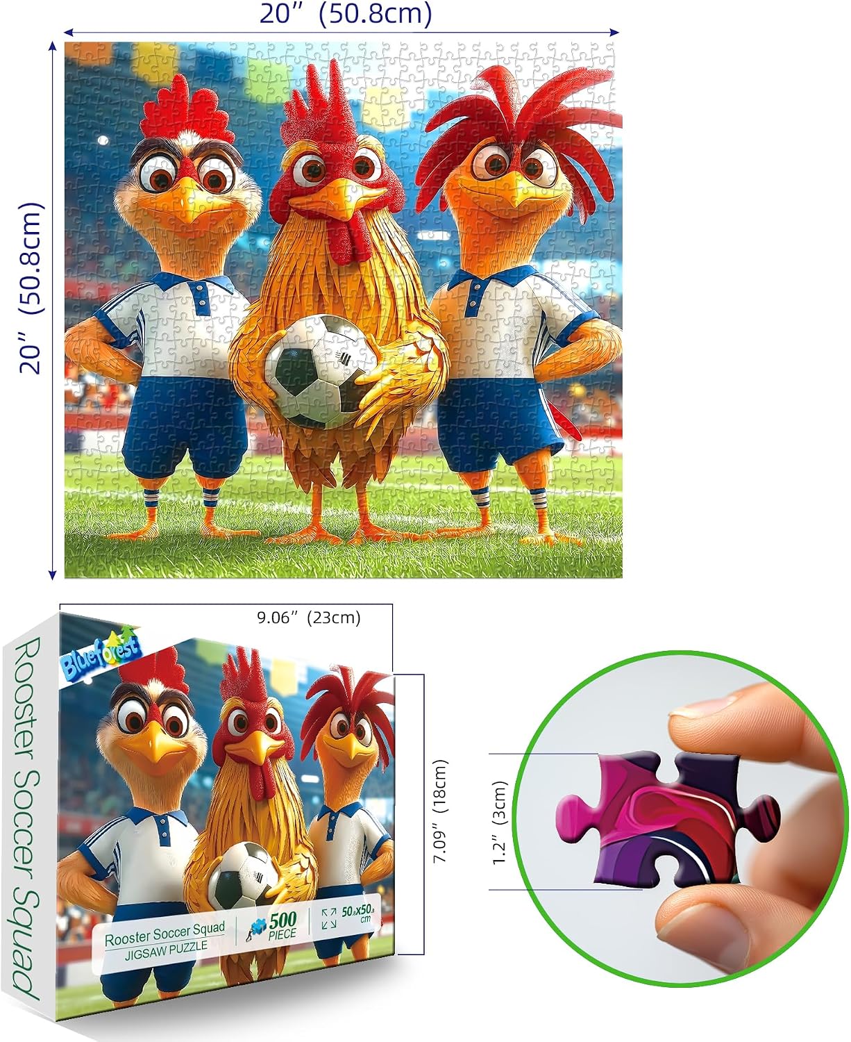 Detalle 2 de Blueforest BFJIUJIU-00788 500-Piece Soccer Rooster Puzzle with Matte Finish
