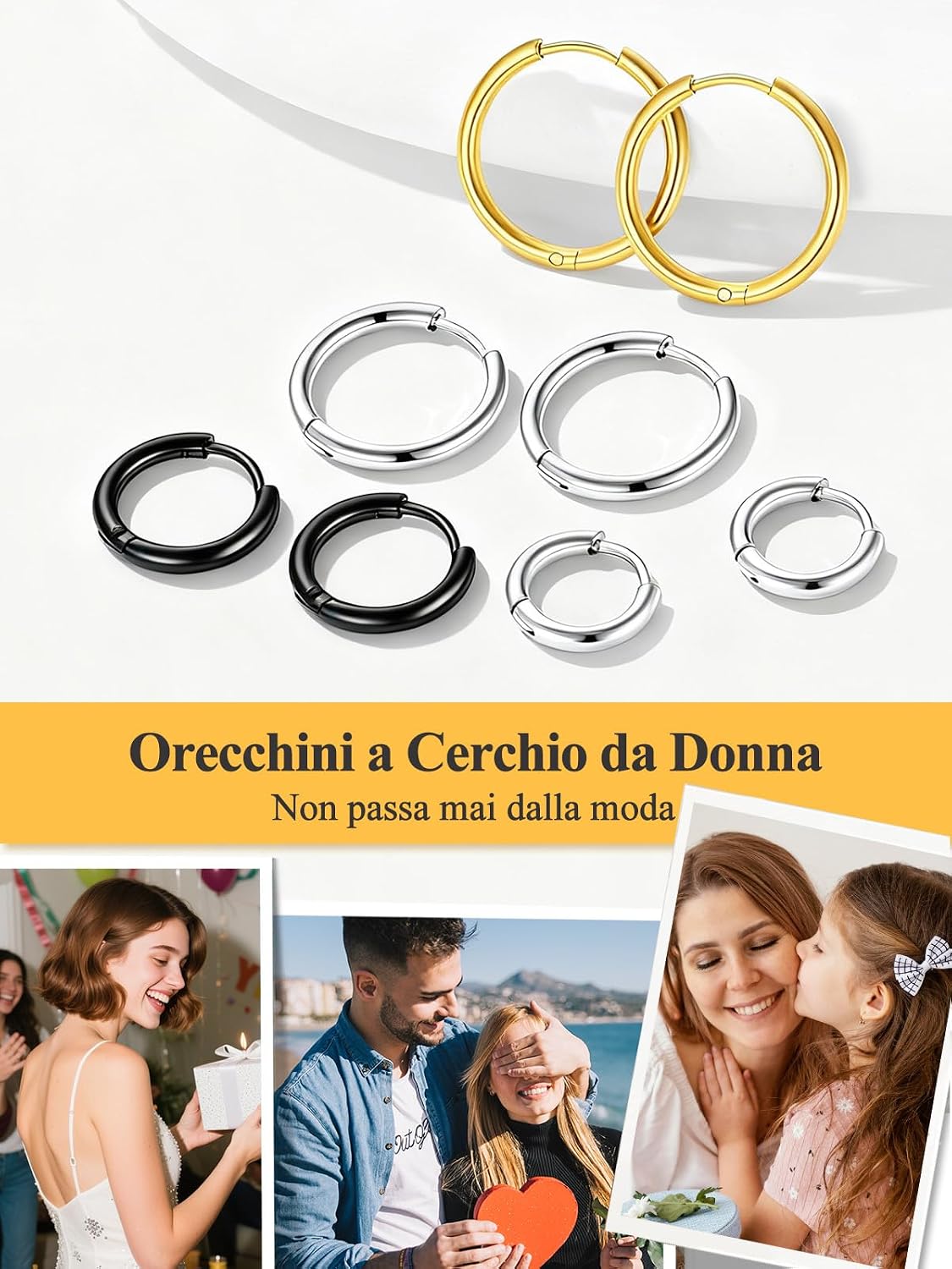 Thumbnail 6 de U7 Orecchini cerchio 12 mm nero