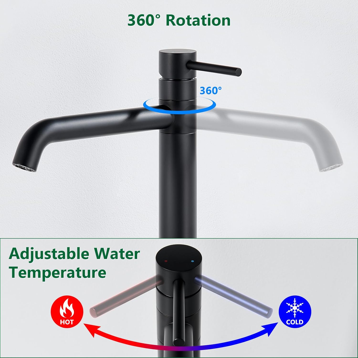 Thumbnail 1 de Kelleria Rubinetto per Lavabo Alto Nero: bocca girevole 360° e design ergonomico per lavabi da appoggio