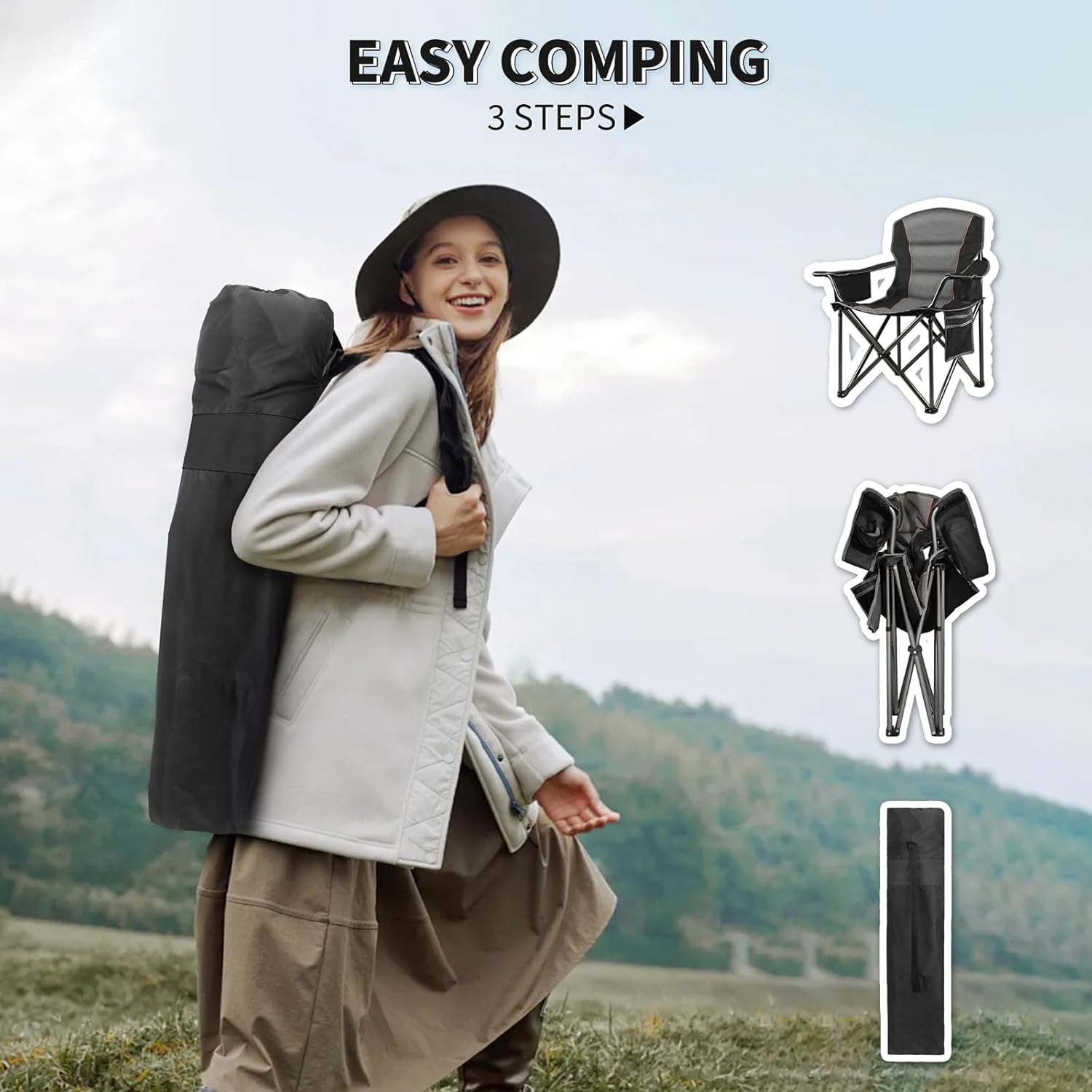 Thumbnail 6 de LANMOUNTAIN 2 Pack Padded Oversized Camping Chairs with 400 Lb Capacity