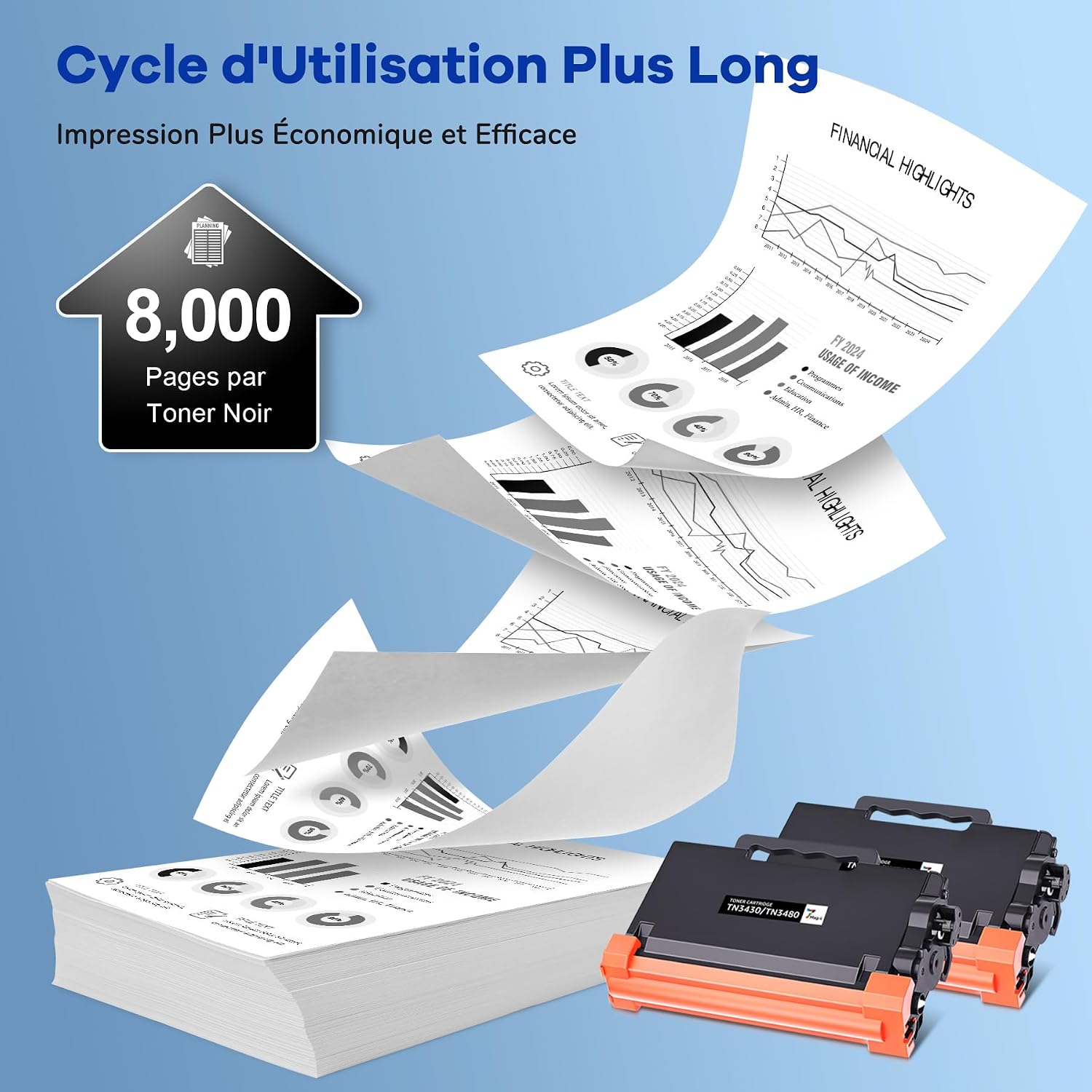 Detalle de 7Magic TN3480 Remplacement pour Brother TN3480 — Kit double noir, compatible HL et MFC