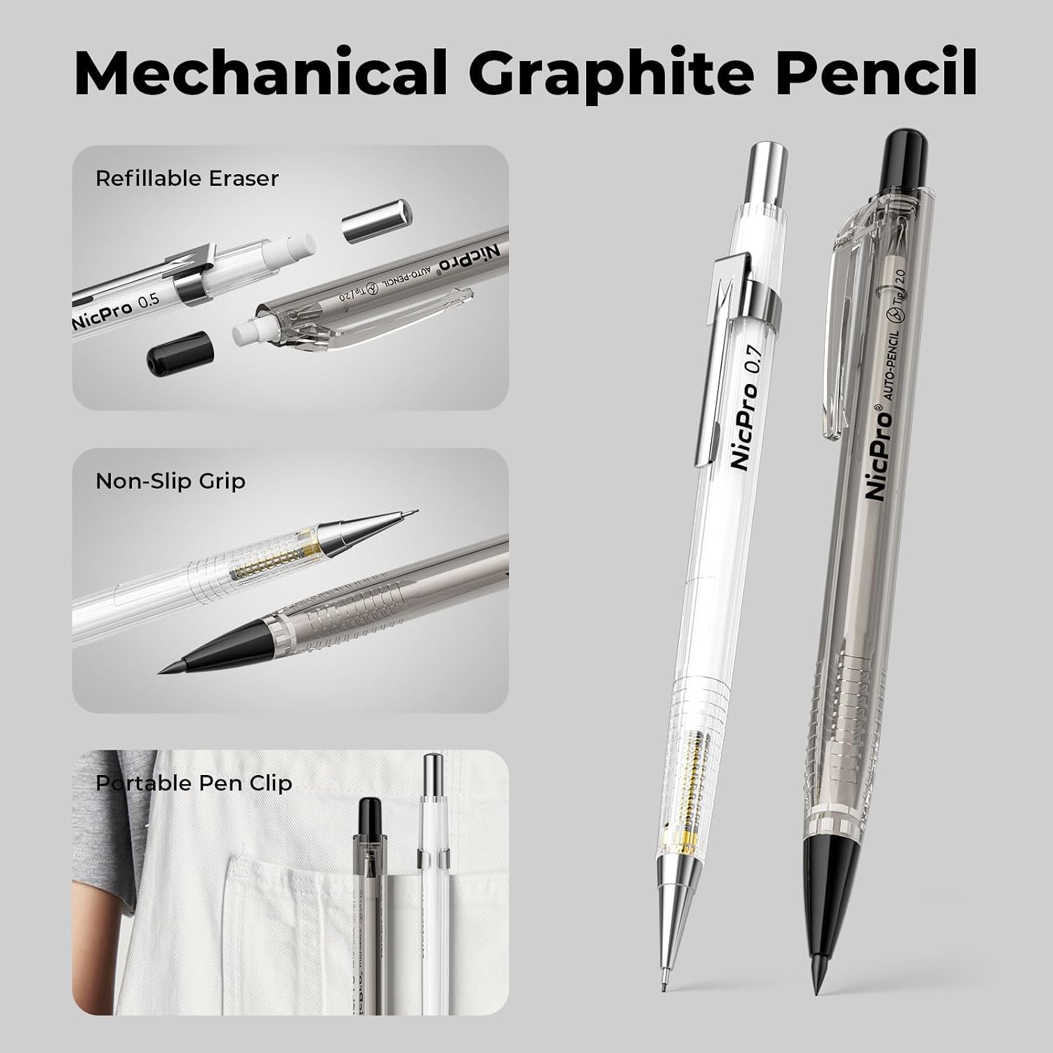Thumbnail 2 de Nicpro 6 Piece Mechanical Pencil Set with Case for Drawing and Writing