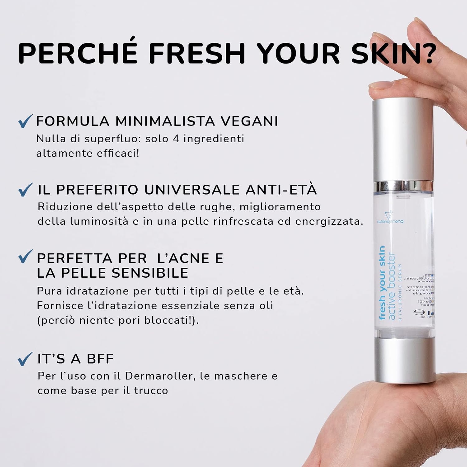 Detalle de Siero Viso Antirughe Donna e Uomo con Acido Ialuronico Puro altamente concentrato (vegano) – 50 ml