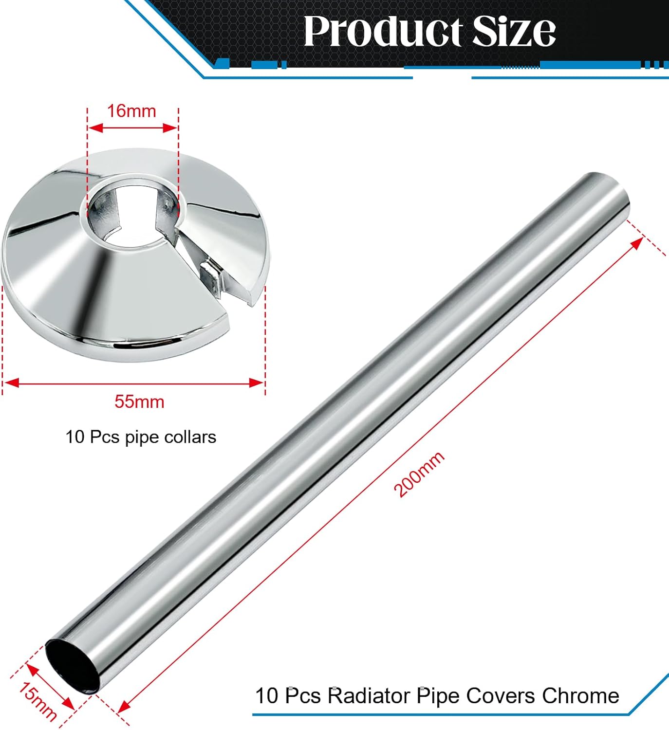 Detalle 2 de Radiator Pipe Covers 15mm x 200mm set of 10