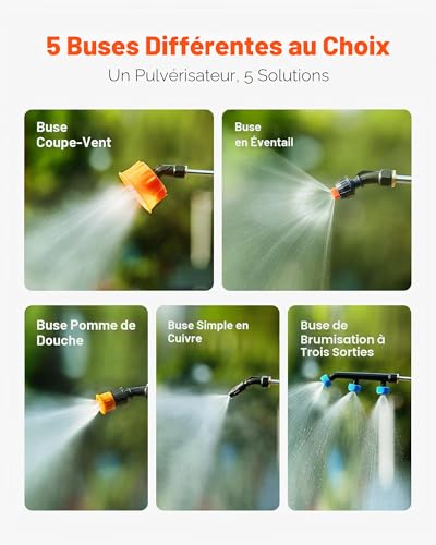 Detalle de VEVOR Pulvérisateur à Dos Électrique 12 L – Batterie 18 V, 2 Ah, 0–6,2 bar, 2 Lances et 5 buses