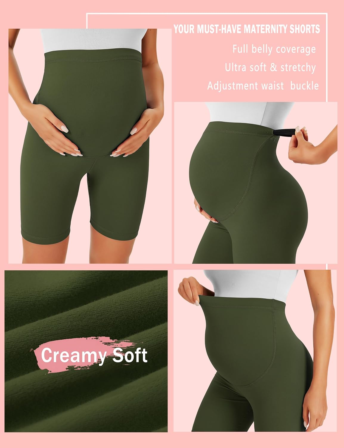 Detalle de VALANDY Creamlush Maternity Shorts Over The Belly – comfy, supportive biker shorts for pregnancy