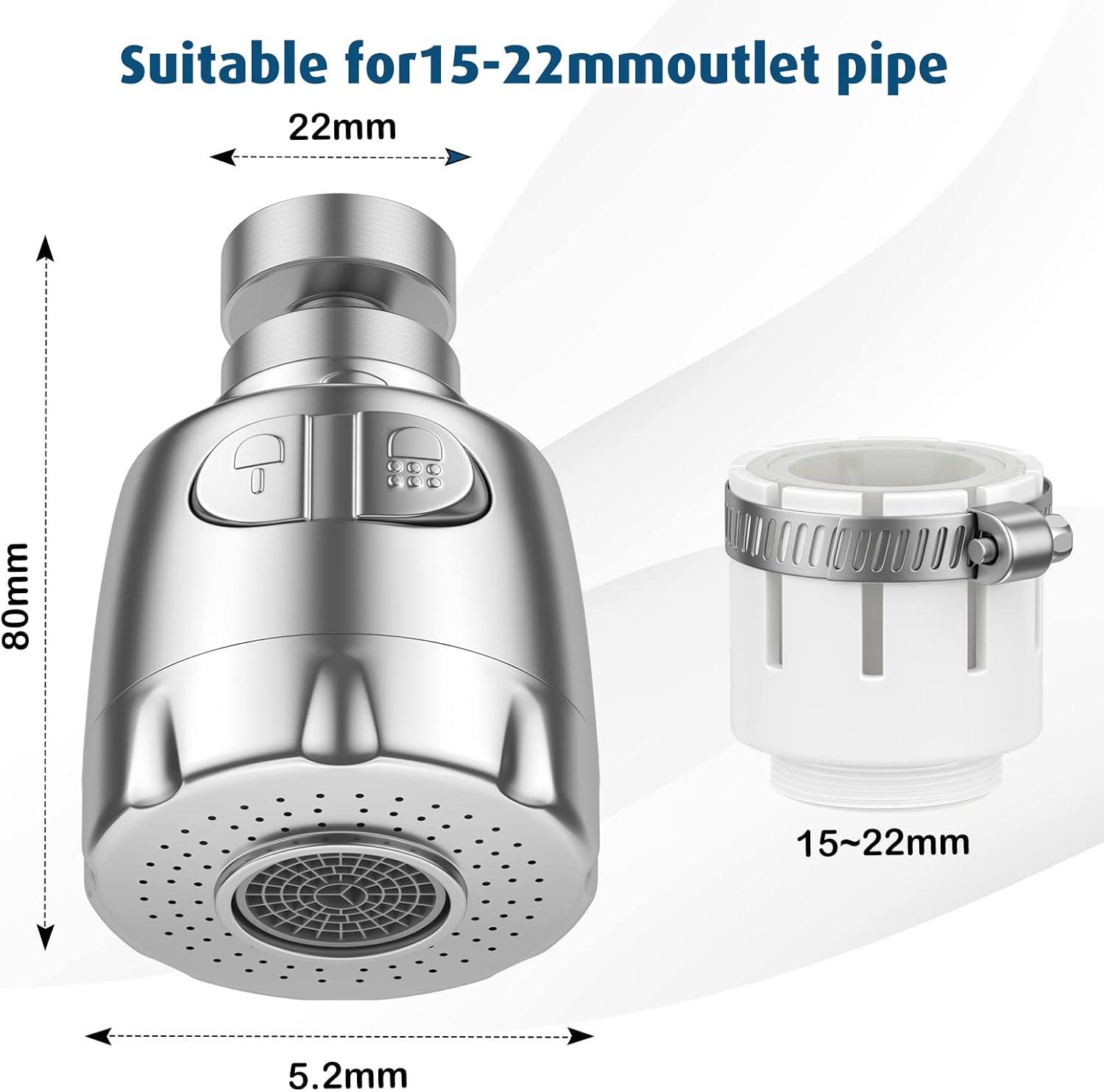 Detalle de Vinabo Lot de 15 aérateurs de robinet et 1 clé de robinet à économie d'eau, M24 en acier inoxydable – finition chromée