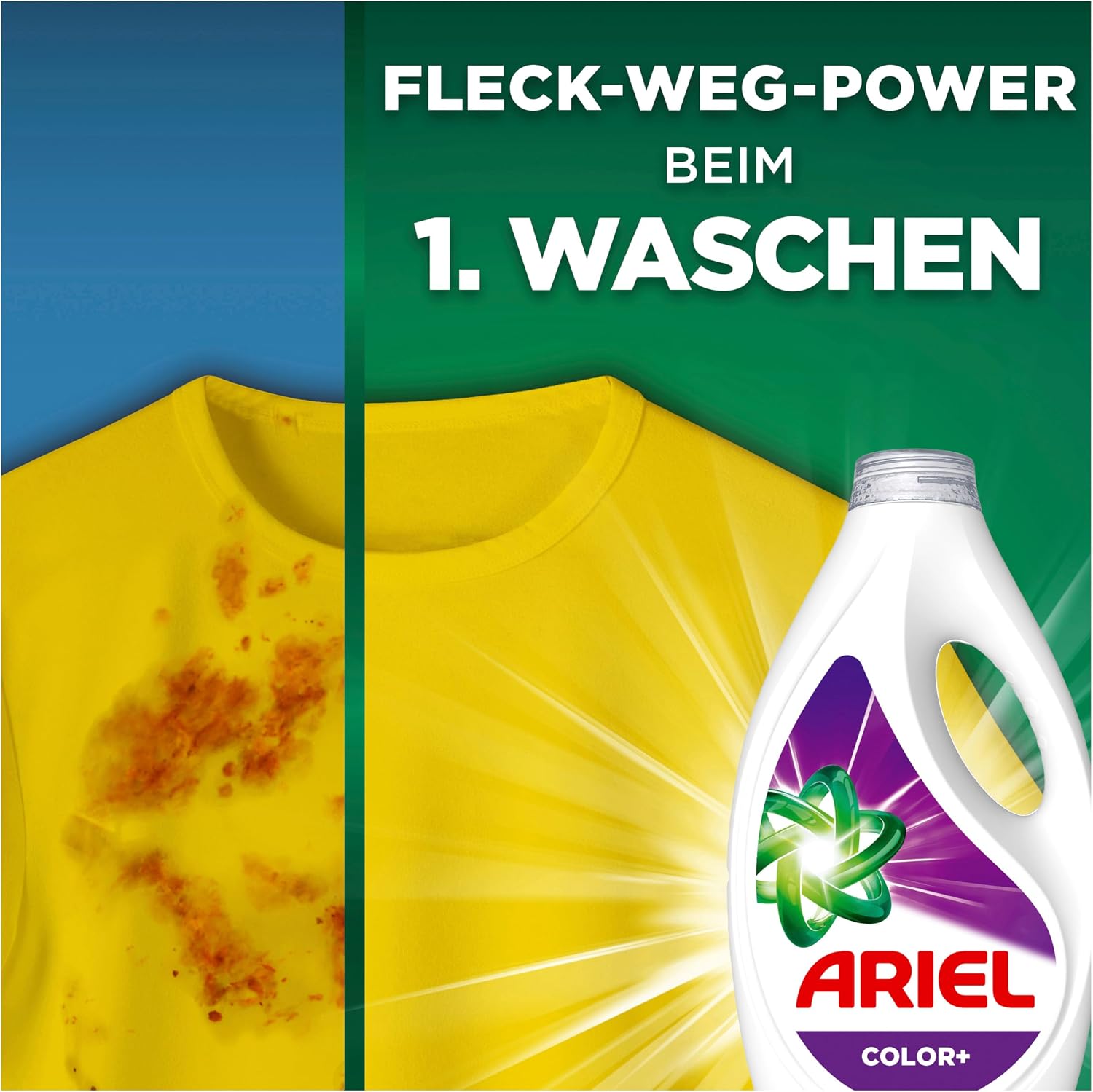 Detalle 2 de Ariel Flüssigwaschmittel Color+ 80 Wäschen – Fleck-Weg-Power schon beim ersten Waschgang, selbst in kaltem Wasser