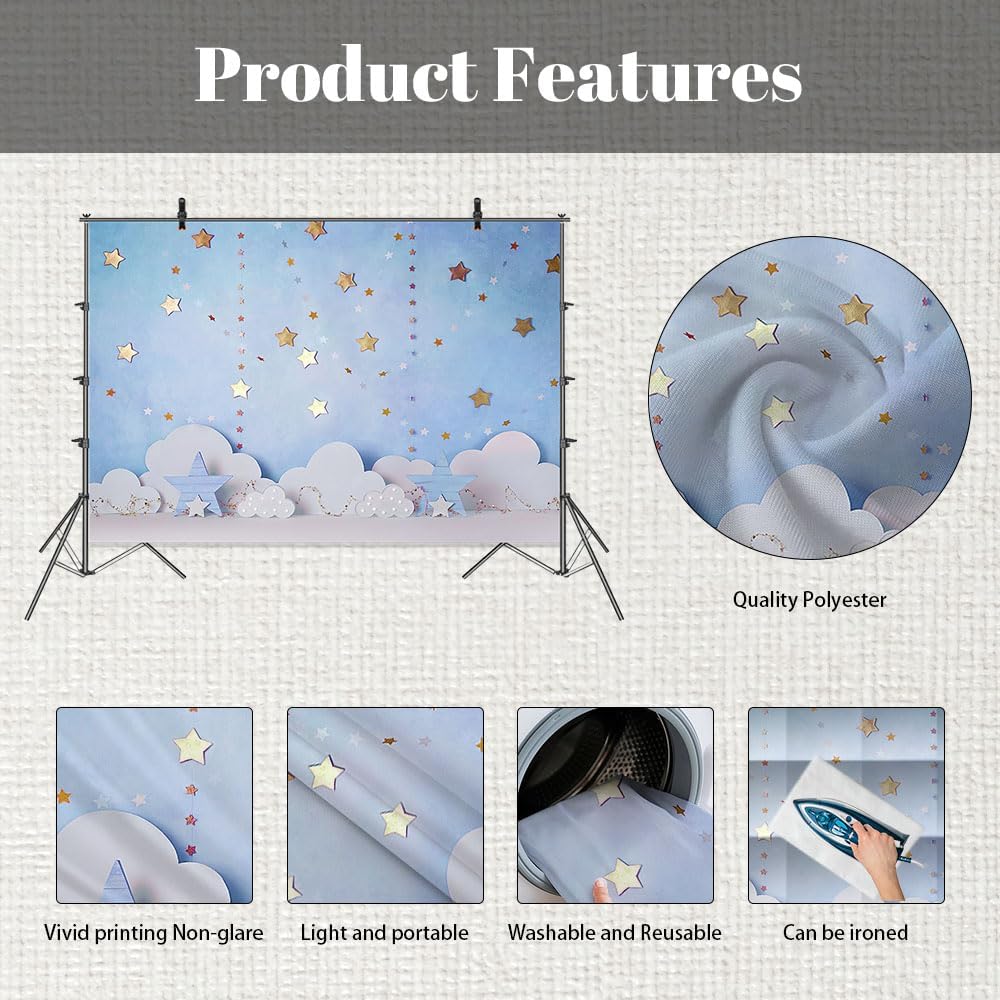 Thumbnail 4 de MEHOFOND 7x5ft Blue Boy Birthday Photography Backdrop (Twinkle Stars & Cloud) for Cake Smash, Baby Showers