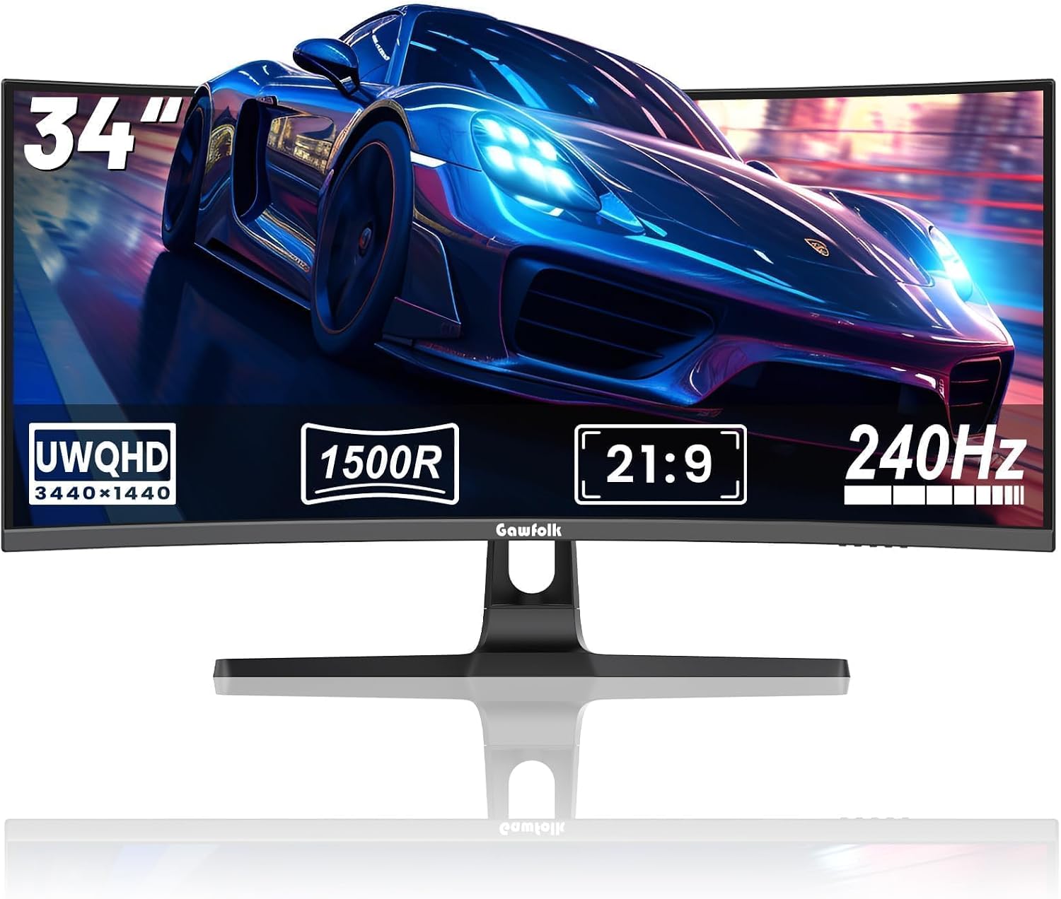 Detalle 2 de Gawfolk Gaming Curved Monitor 34 Zoll – UWQHD, 240 Hz, 1500R