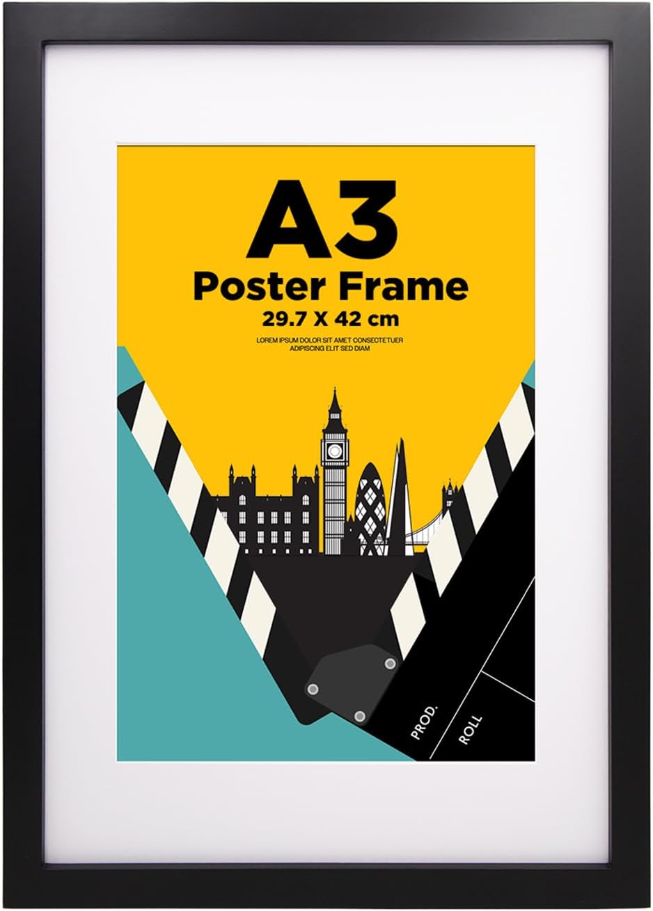 Detalle de A3 Frame: 100% Solid Wood with A4 Mat, Plexiglass, Wall-Mountable A3 Picture Frame (Black)