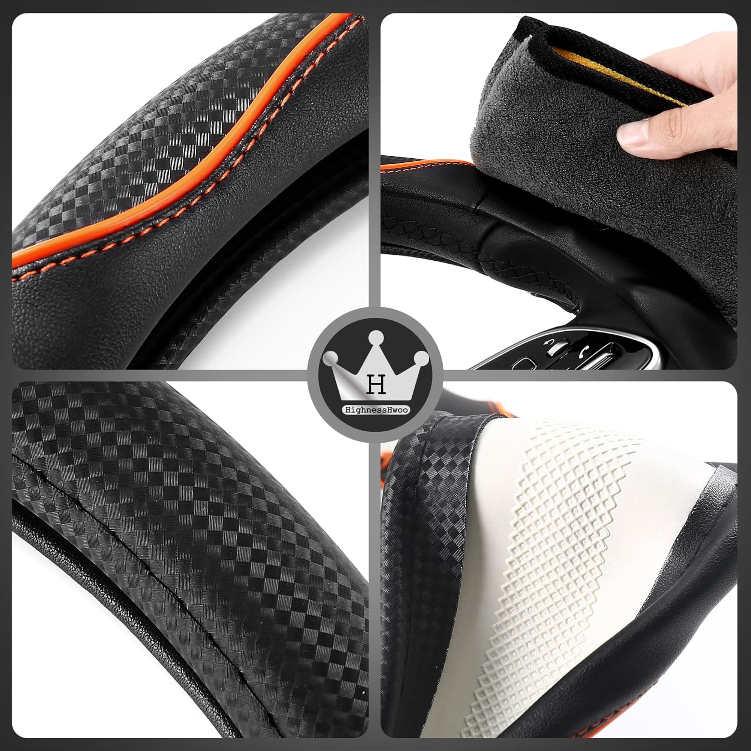 Thumbnail 6 de HighnessHwoo 3D Lenkradabdeckung 37-38cm Orange
