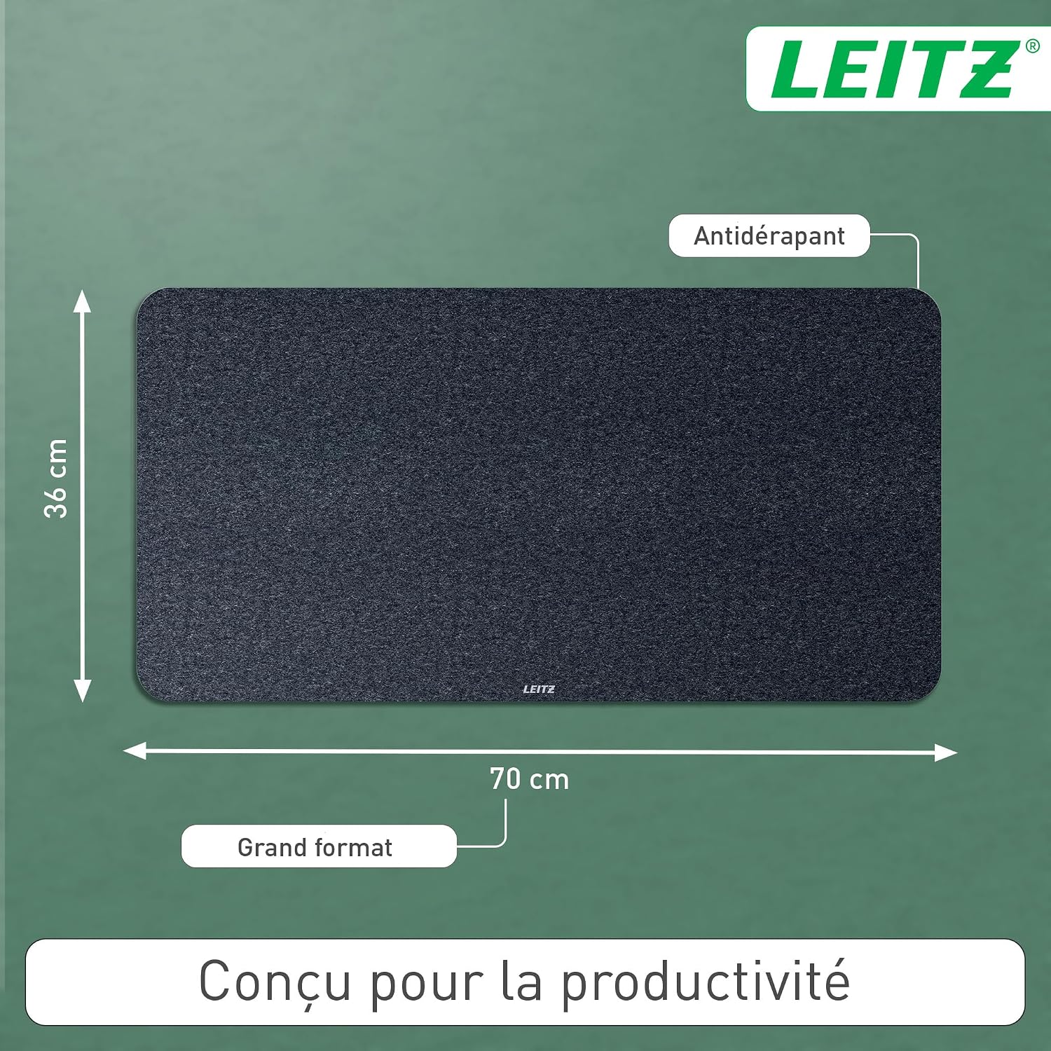 Detalle de Tapis de bureau Leitz grand format en feutre 70x36 cm – Sous-main antidérapant gris