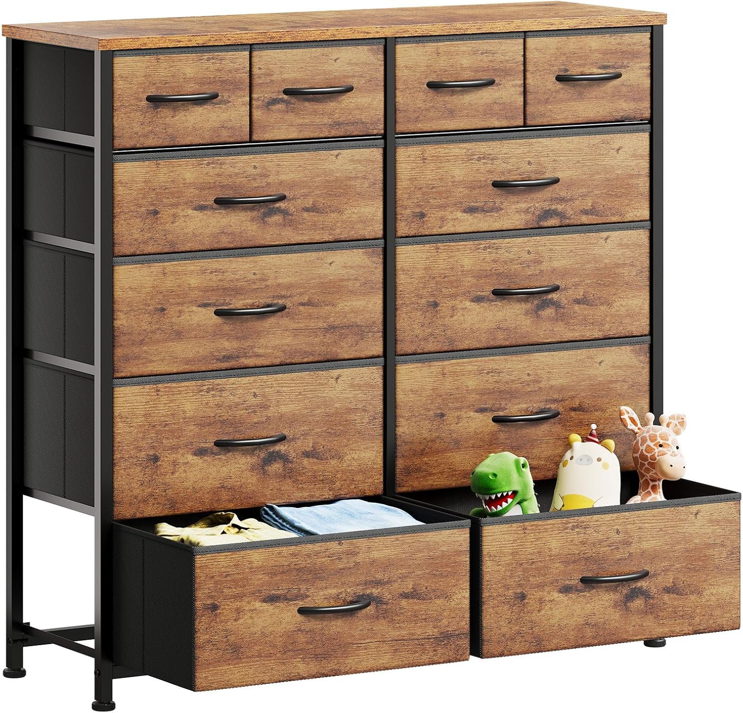 Detalle de YeTom 12-Drawer Dresser, Brown Fabric Bins, 100 cm Wide