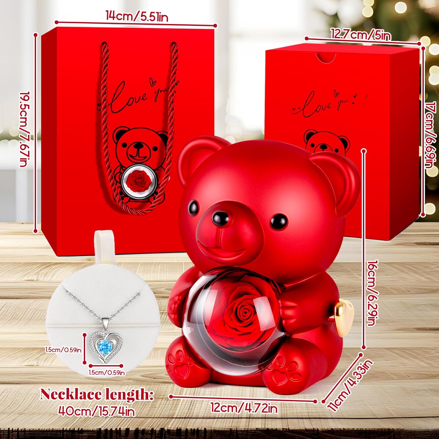 Thumbnail 3 de Aloskart Ours Rose Eternelle cadeau romantique 🎁