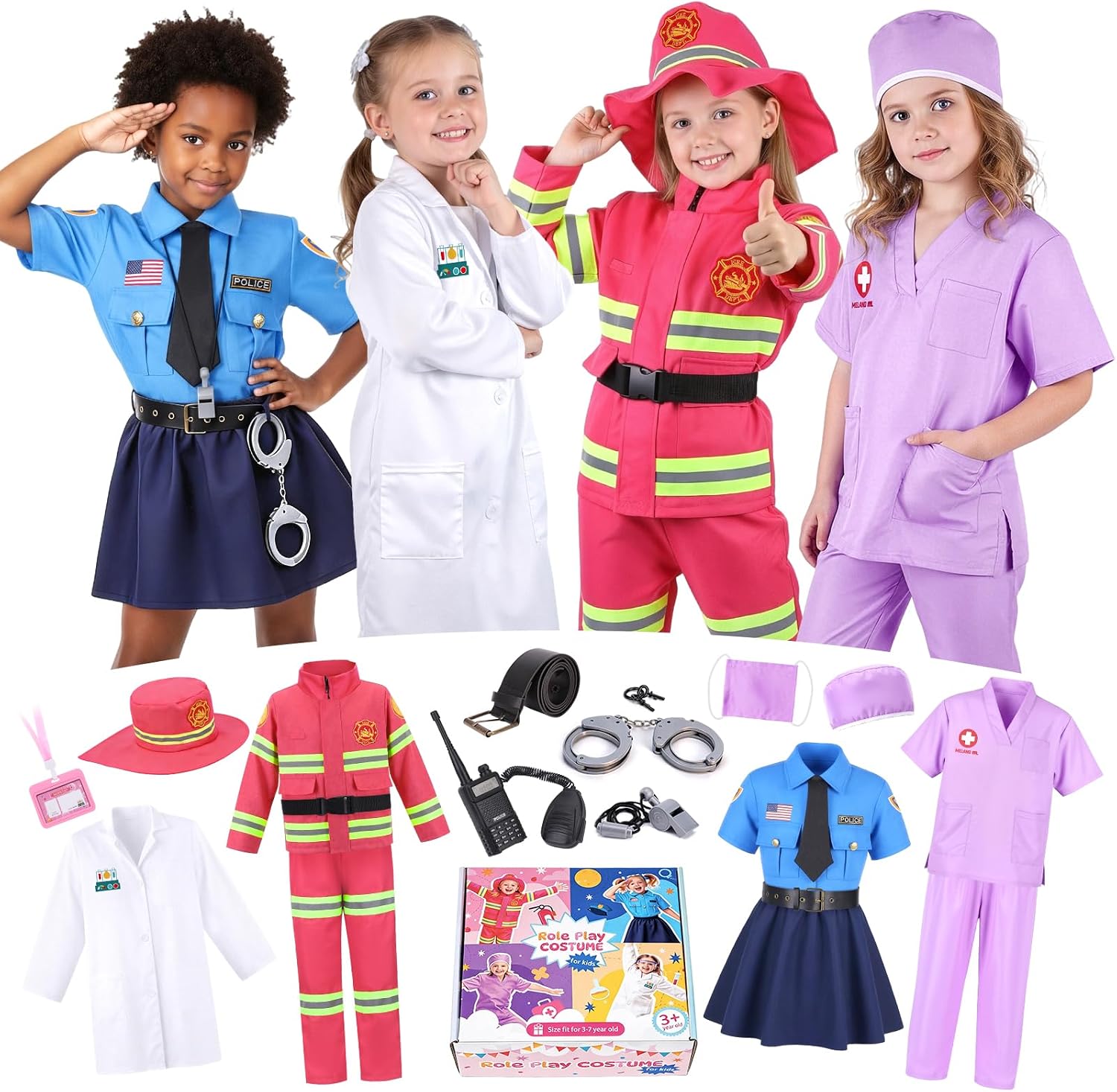 Detalle de Meland 4-in-1 Career Dress-Up Costume Set for Girls, Four Pretend-Play Roles