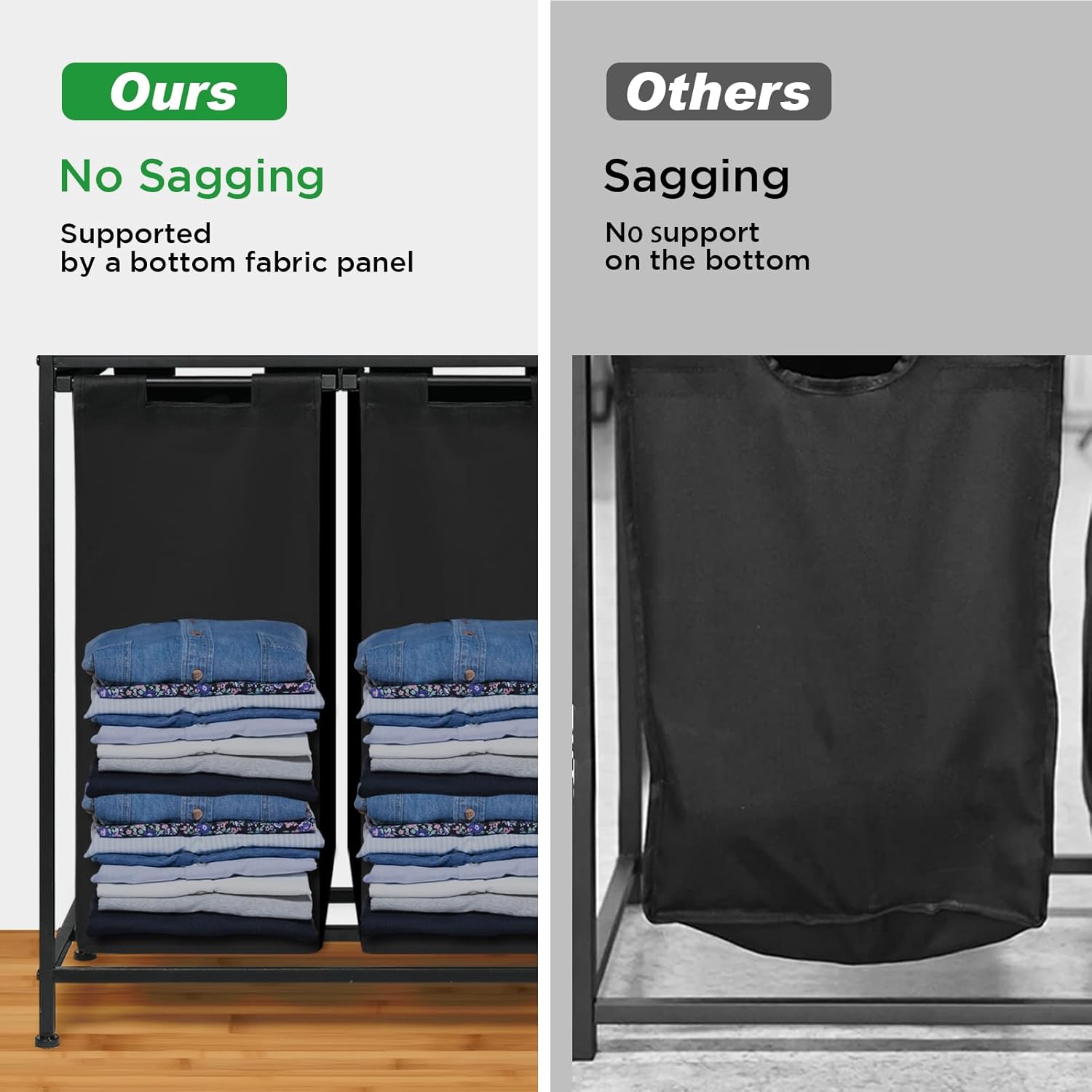 Thumbnail 6 de 3-Section Laundry Hamper Cart 180L with Shelf and Drawers