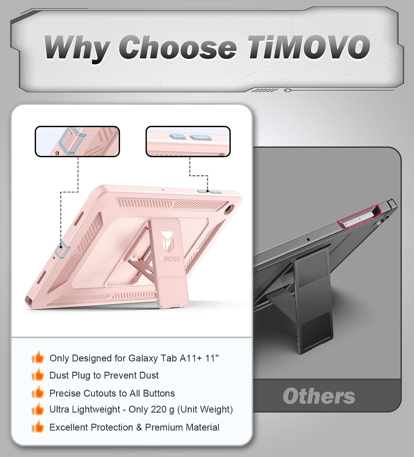 Detalle 1 de TiMOVO Pink Case for Galaxy Tab A11+ 11-inch with PET Screen Protector & Kickstand